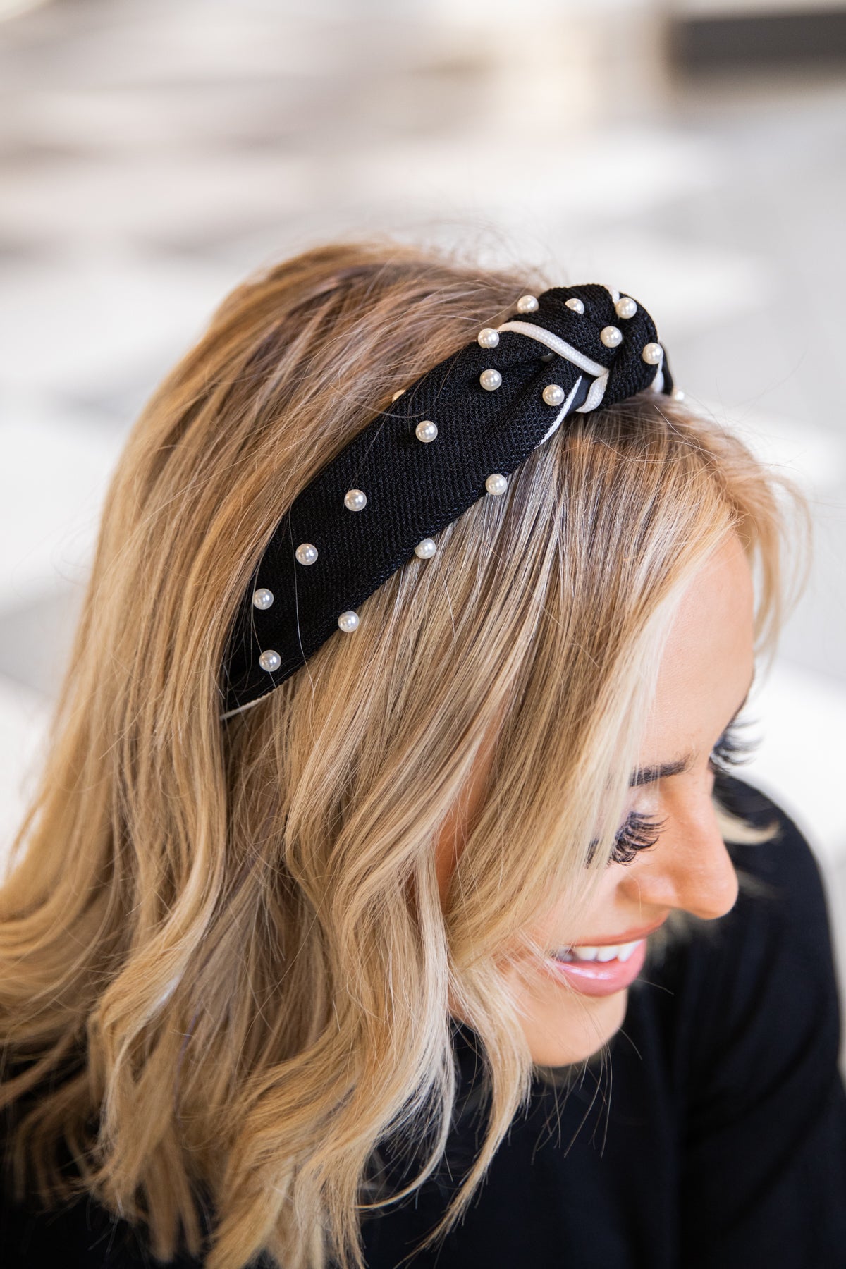 Black and White Headband With Pearls - Filly Flair