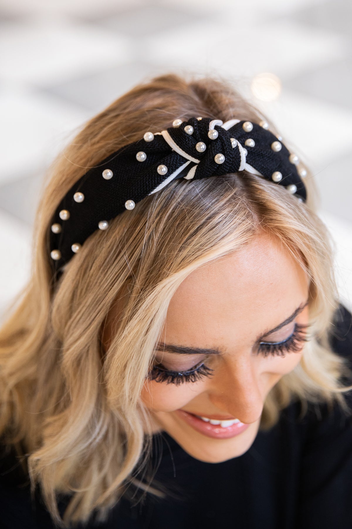 Black and White Headband With Pearls - Filly Flair