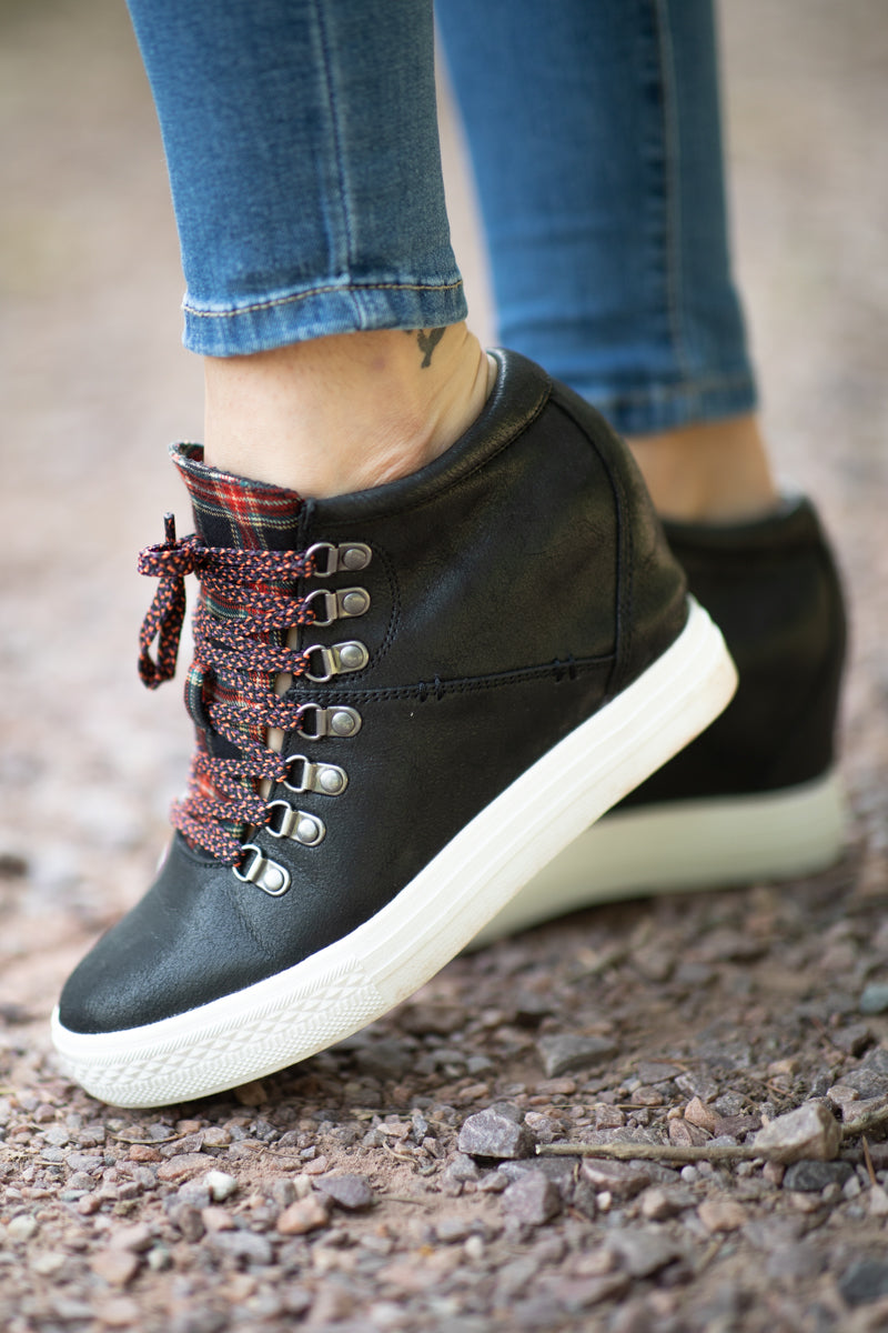 Black Lace Up Sneaker Wedge - Filly Flair