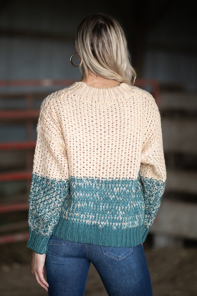Teal and Beige Heathered Sweater - Filly Flair
