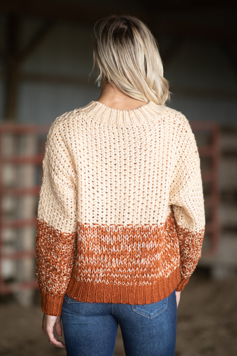 Burnt Orange and Beige Heathered Sweater - Filly Flair