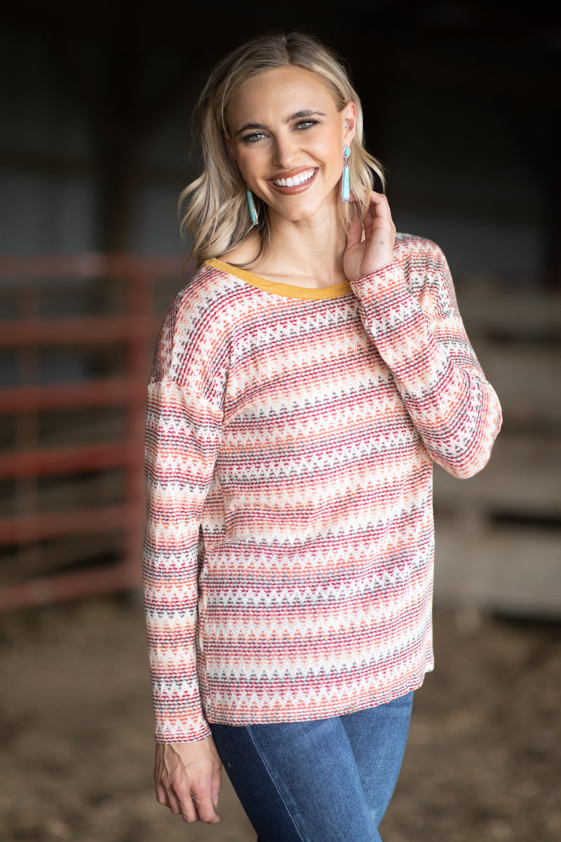 Mustard Multicolor Chevron Textured Top - Filly Flair
