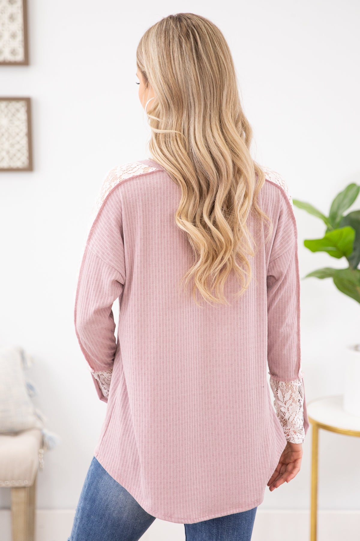 Mauve Crochet Sleeve Long Sleeve Top - Filly Flair