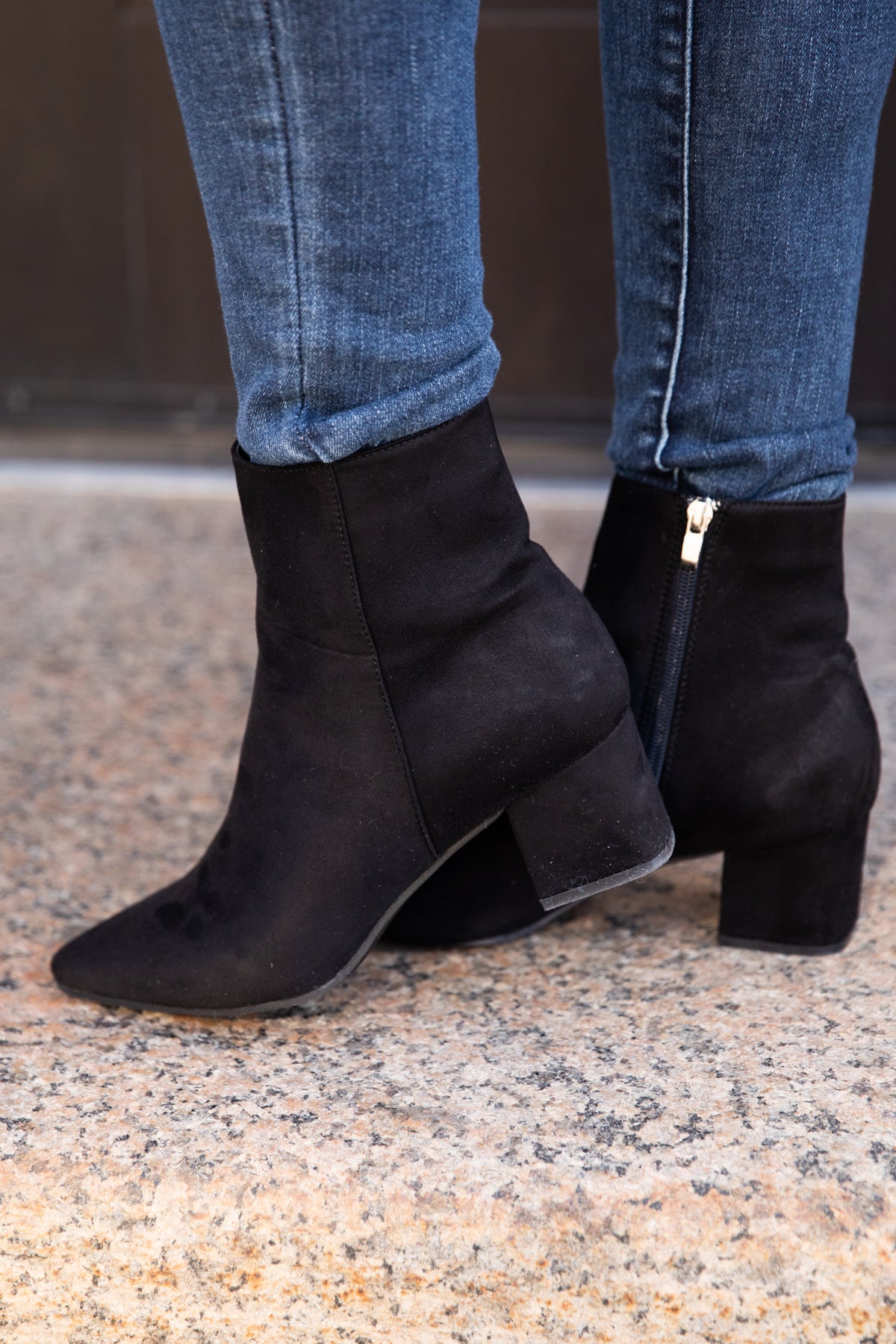 Black Block Heel Point Toe Booties - Filly Flair
