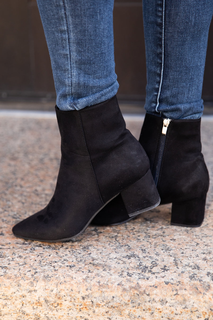 Black Block Heel Point Toe Booties - Filly Flair