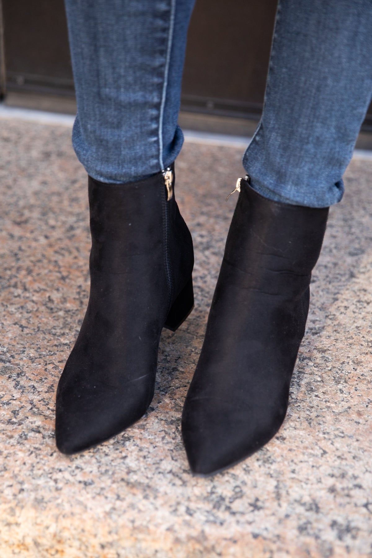 Black Block Heel Point Toe Booties - Filly Flair