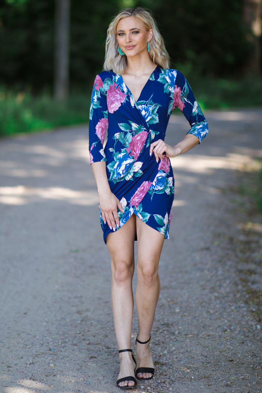Navy and Dusty Rose Floral Print Dress - Filly Flair