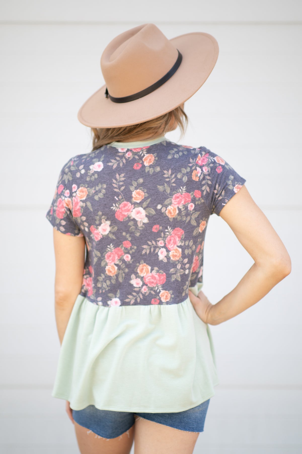 Sage Multicolor Top With Floral Sleeves - Filly Flair
