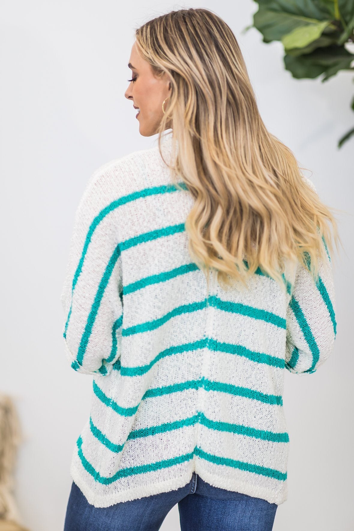 Ivory and Turquoise Striped Cardigan - Filly Flair