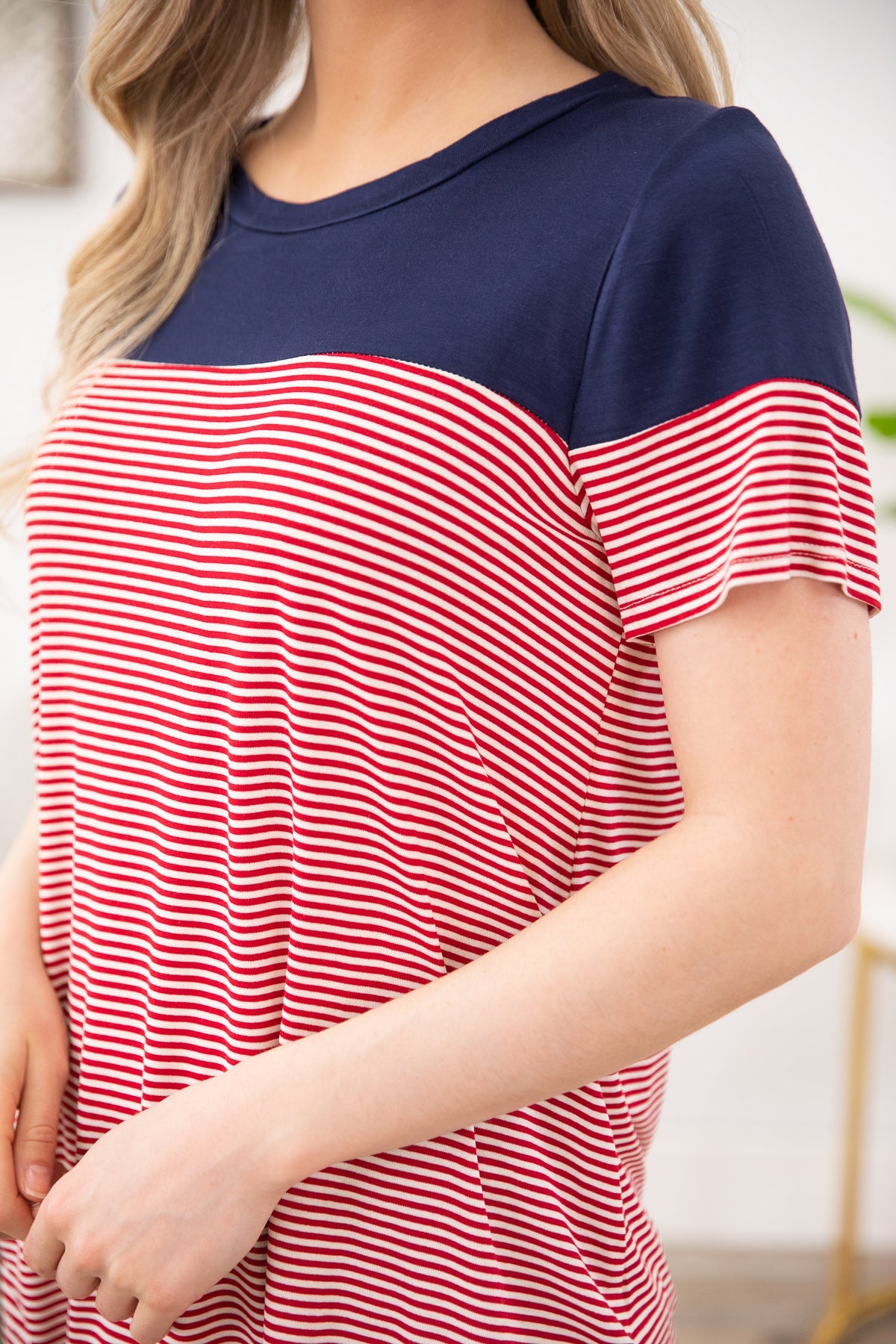 Red and Navy Stripe Short Sleeve Top - Filly Flair