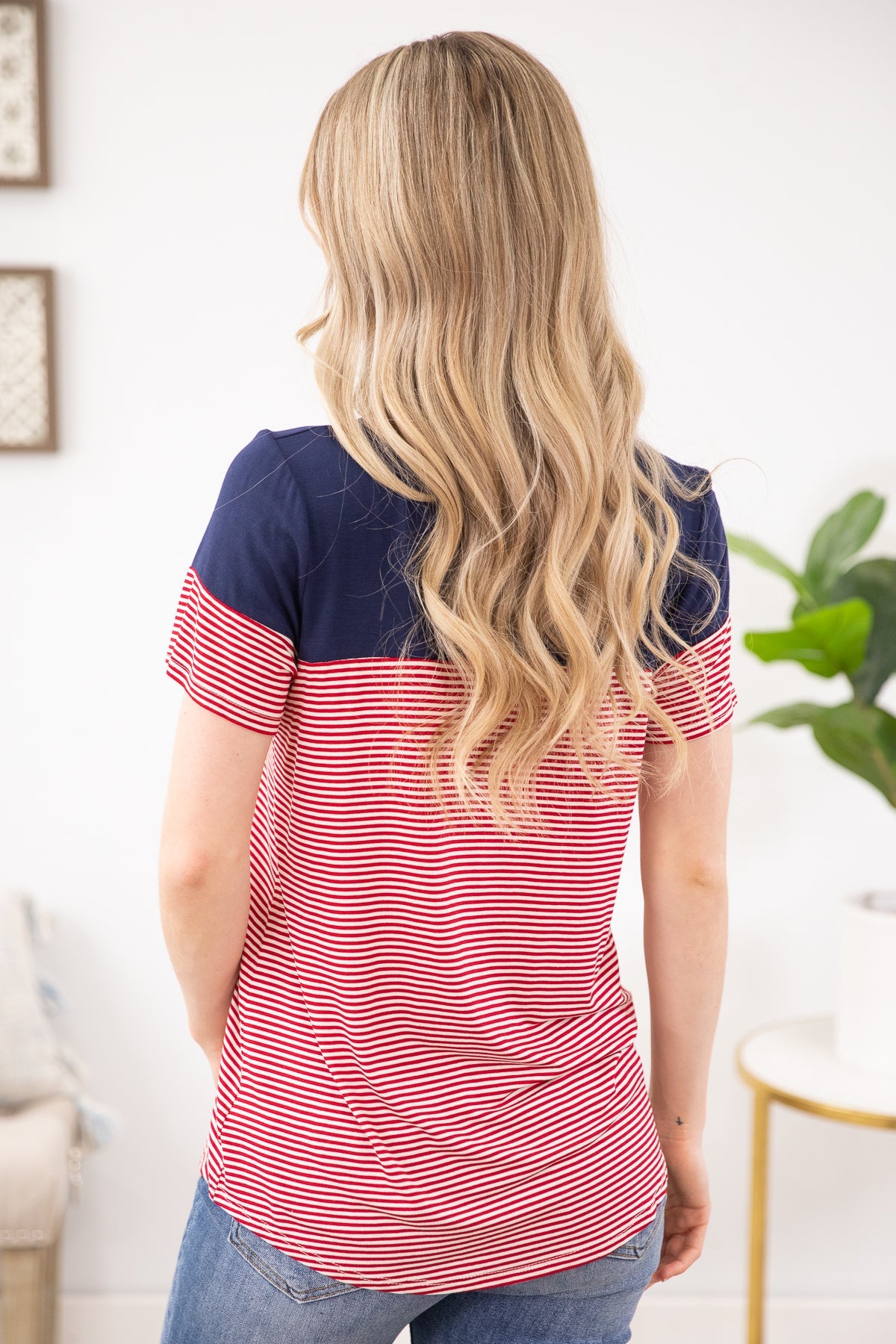 Red and Navy Stripe Short Sleeve Top - Filly Flair
