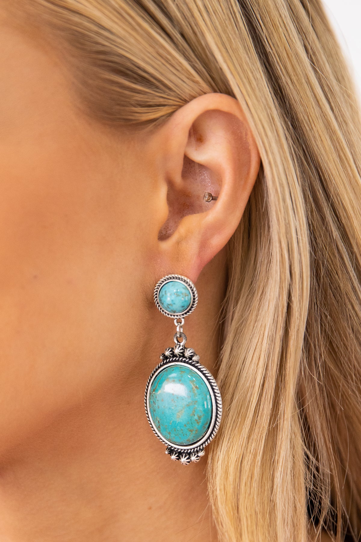 Silver and Turquoise Marbled Pendant Earrings - Filly Flair