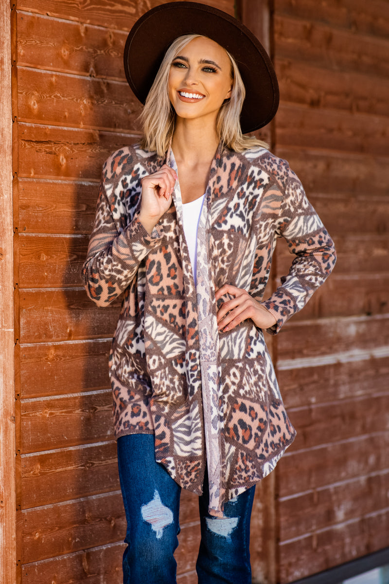 Brown Multicolor Multi Animal Print Cardigan - Filly Flair