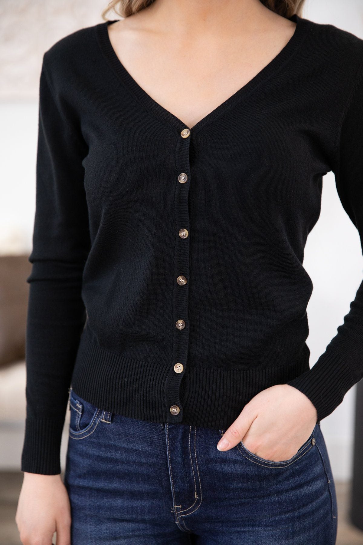Black Button Up Long Sleeve Top - Filly Flair