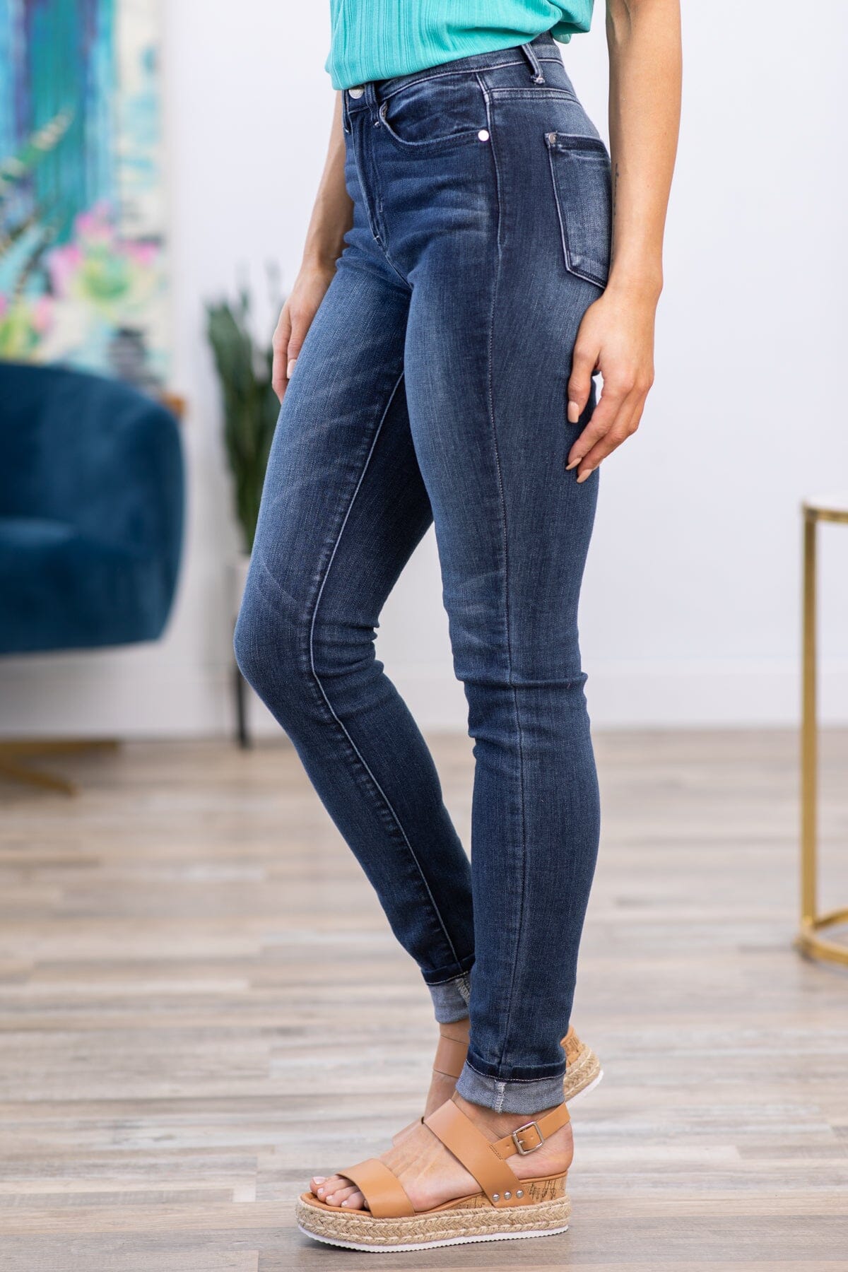 Judy Blue Amber Cuffed Slim Fit Dark Wash Jeans