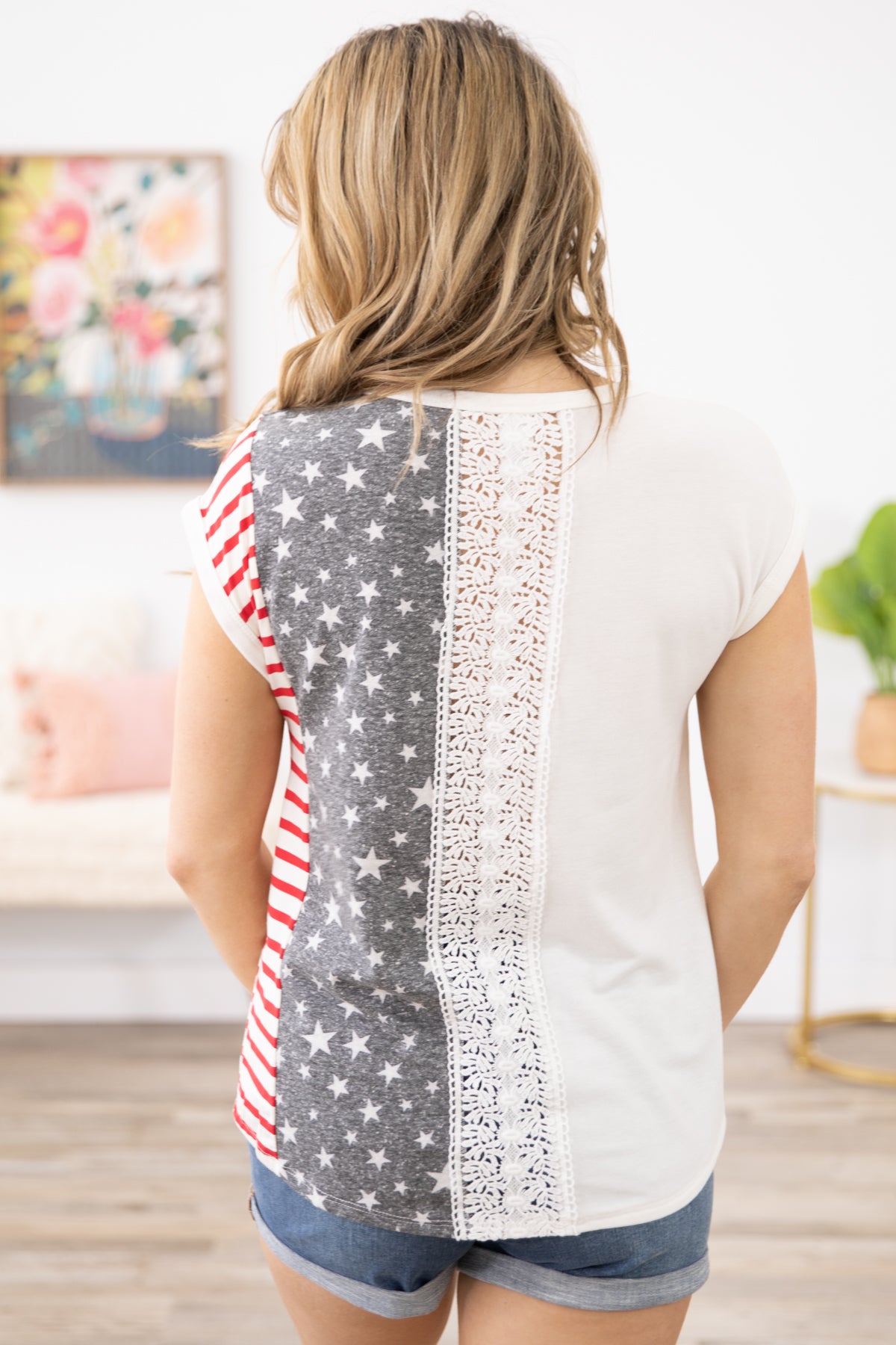 Ivory and Grey Stars and Stripes Print Top - Filly Flair