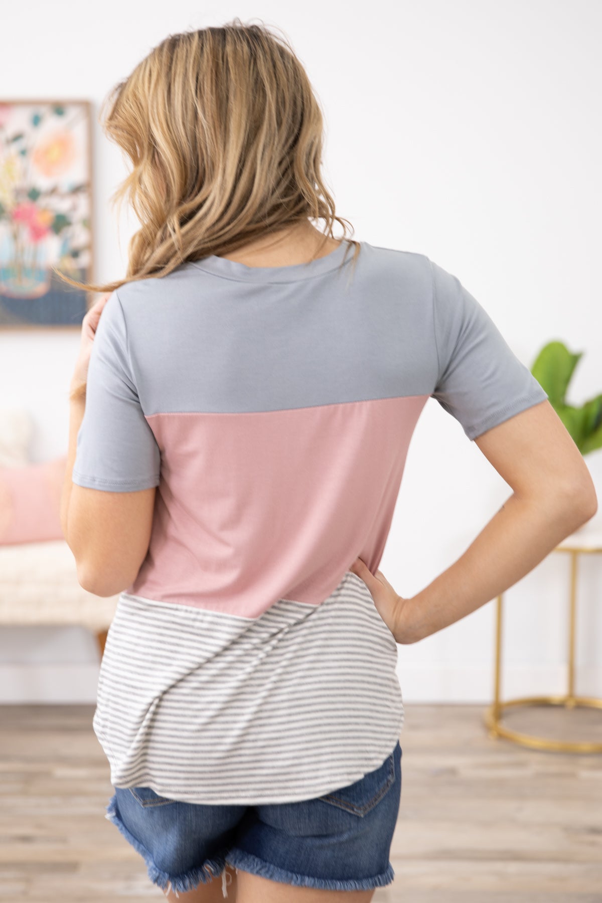 Grey and Blush Stripe Colorblock Top - Filly Flair