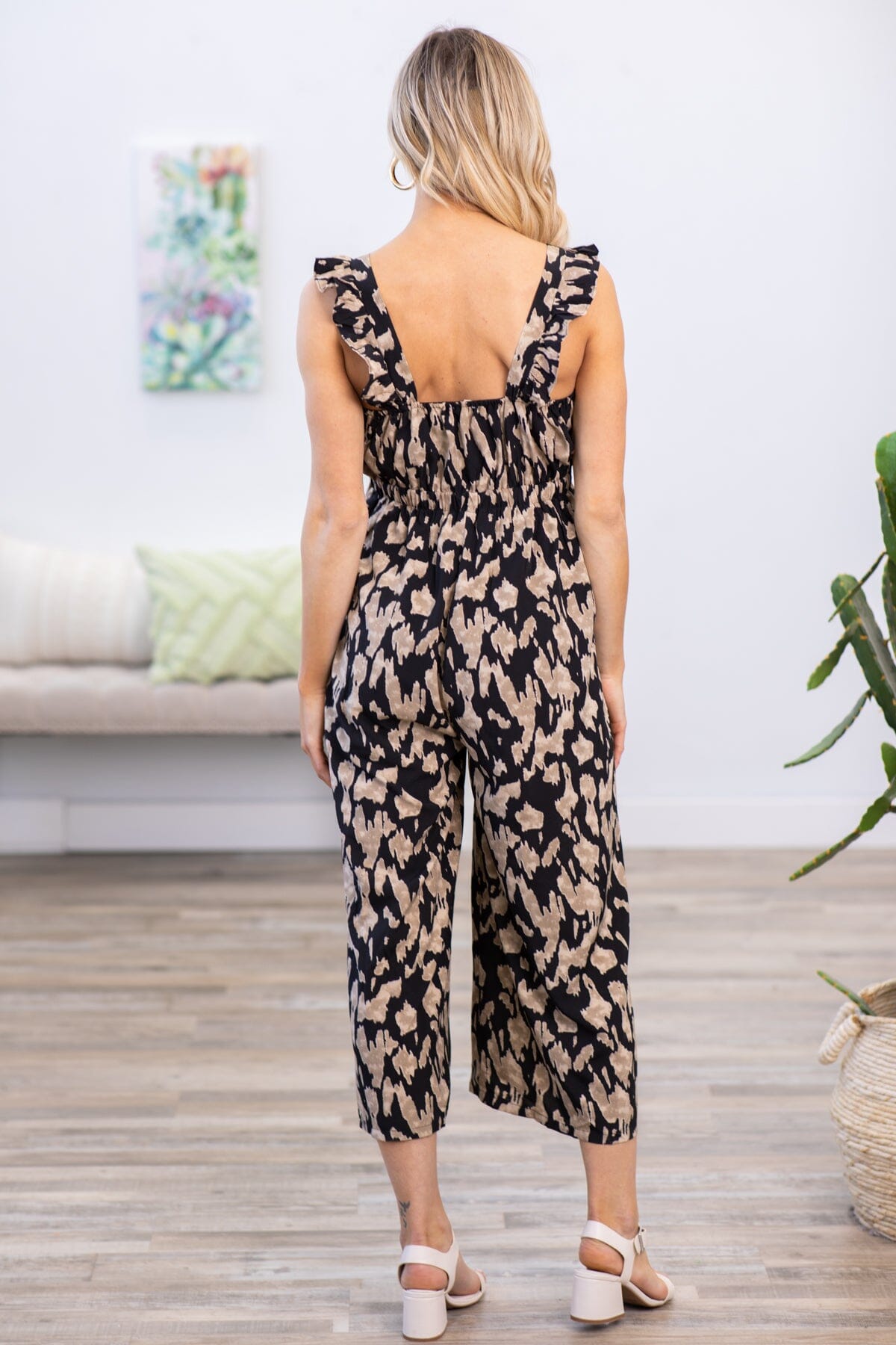 Black and Tan Abstract Print Jumpsuit - Filly Flair