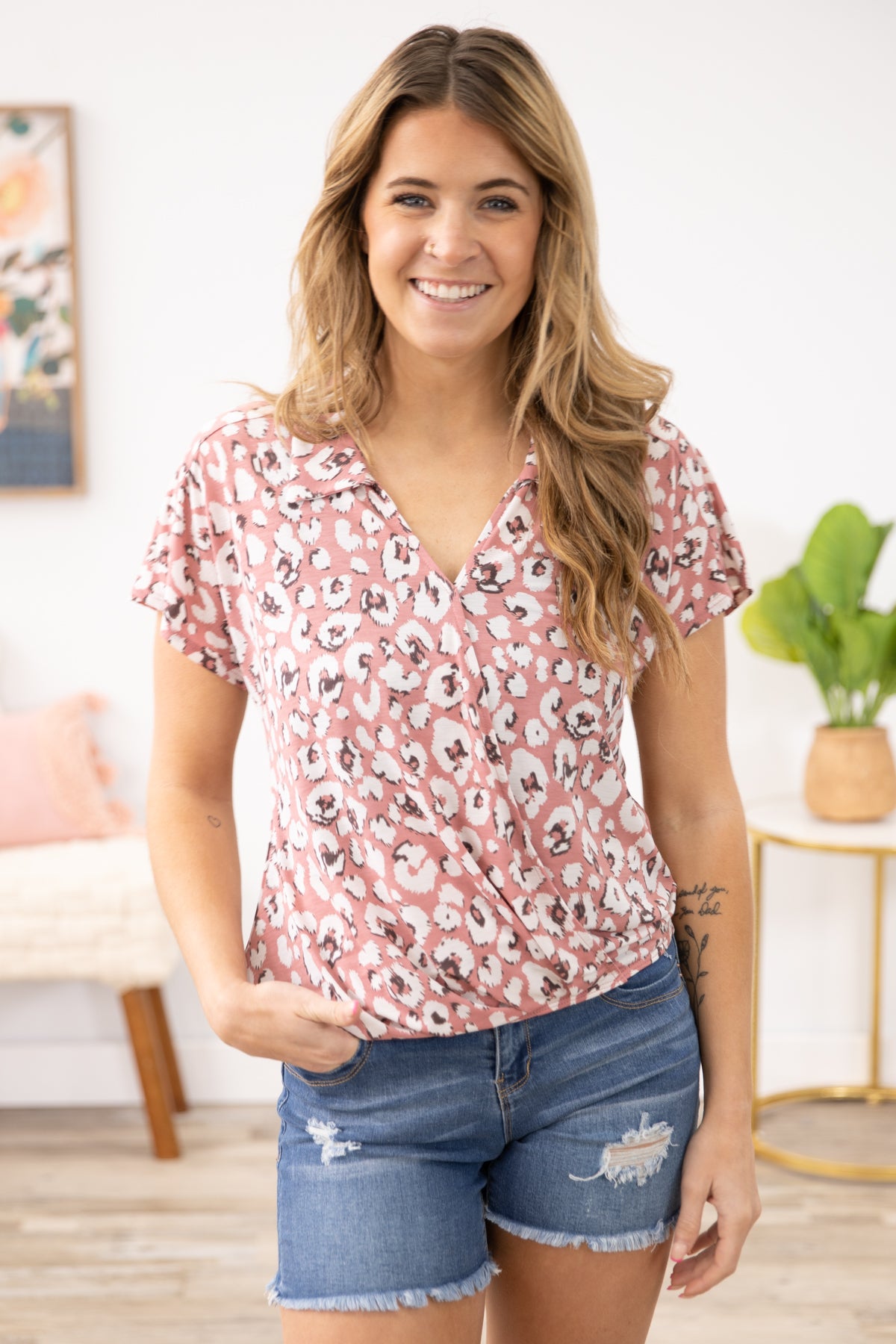 Dusty Rose and Ivory Animal Print Top - Filly Flair