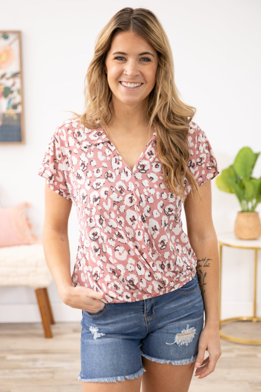 Dusty Rose and Ivory Animal Print Top - Filly Flair