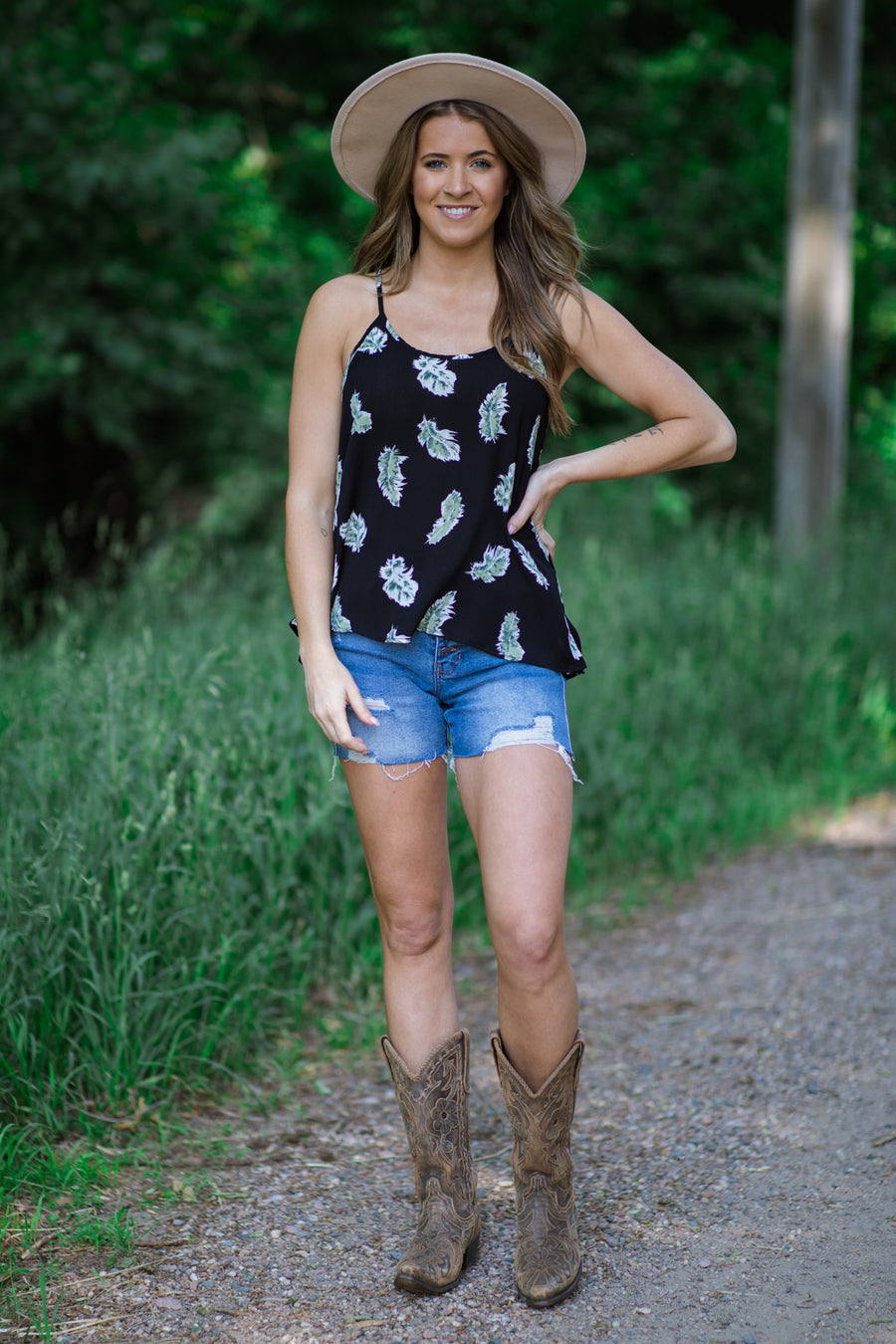 Black and Green Leaf Print Tank - Filly Flair