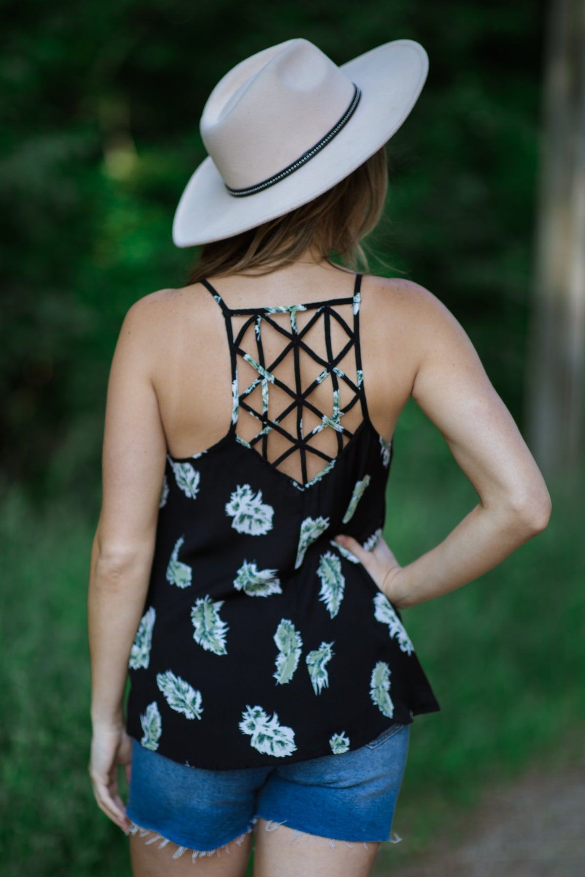 Black and Green Leaf Print Tank - Filly Flair