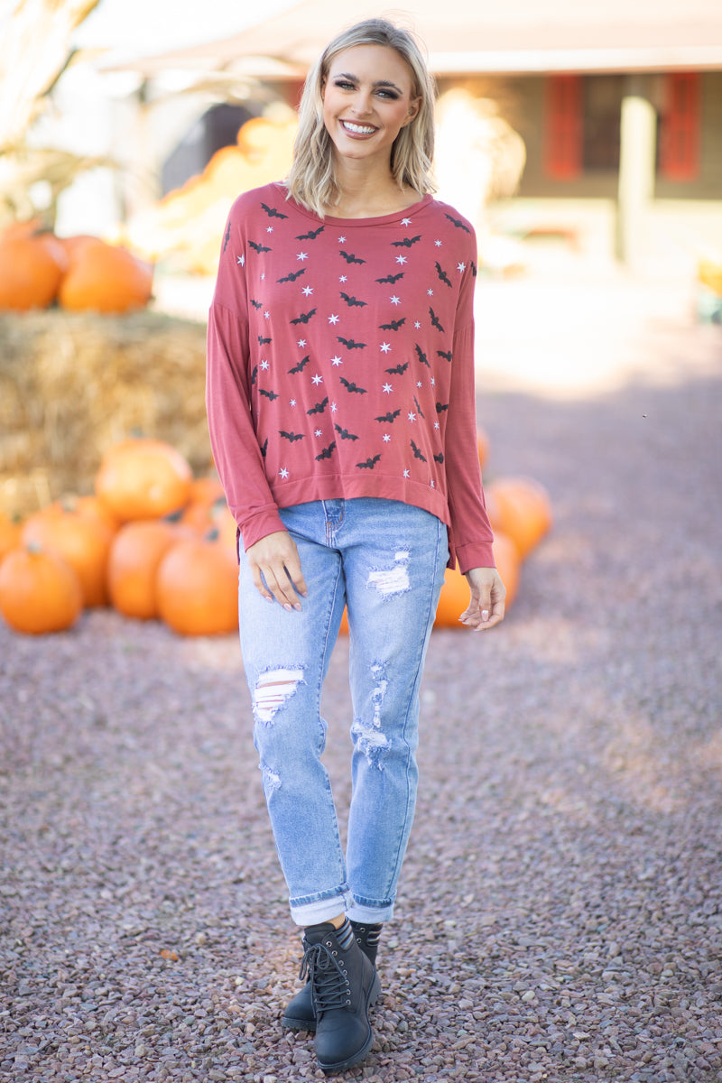 Wine and Black Bats Graphic Tee - Filly Flair
