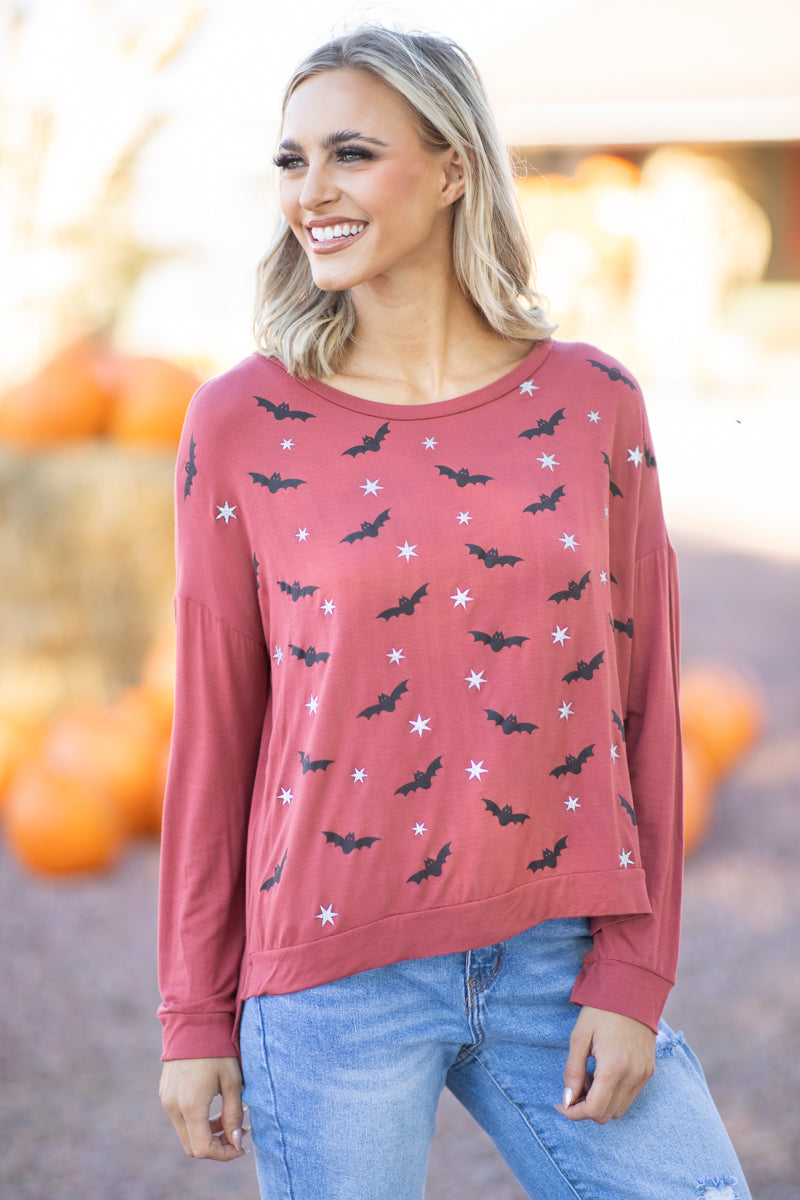 Wine and Black Bats Graphic Tee - Filly Flair