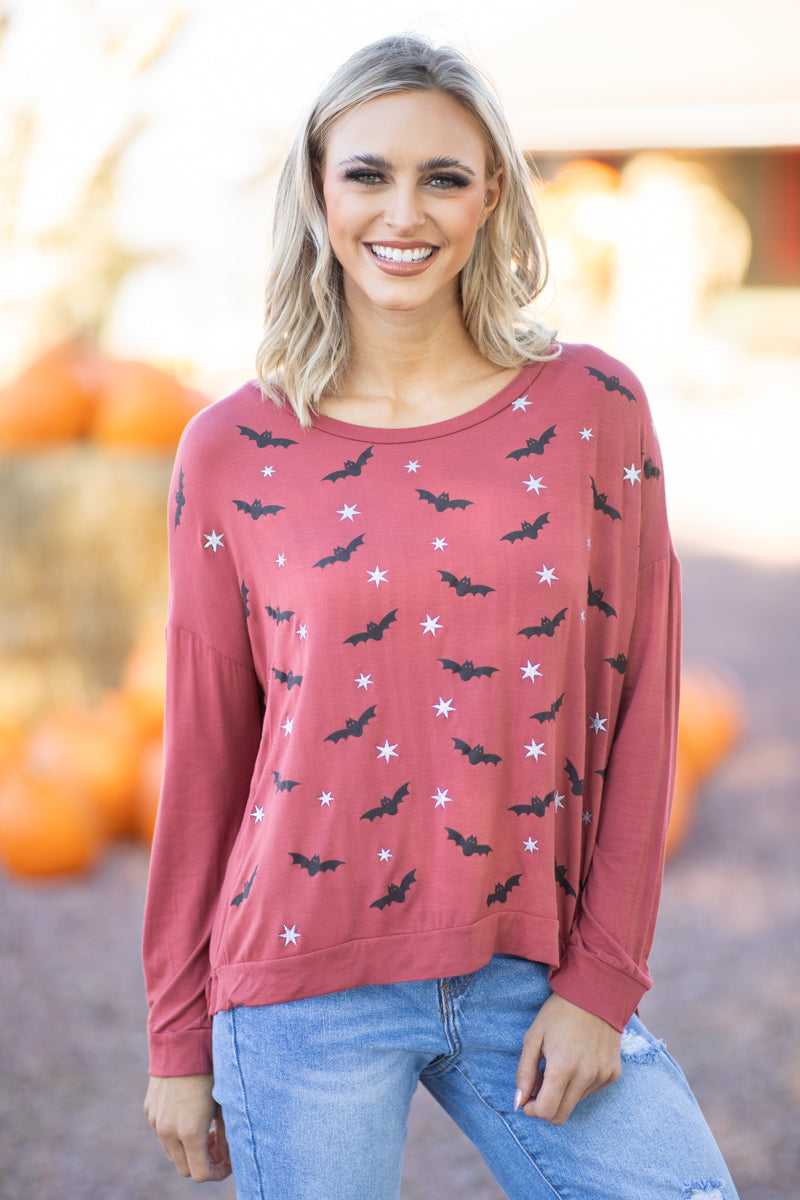 Wine and Black Bats Graphic Tee - Filly Flair