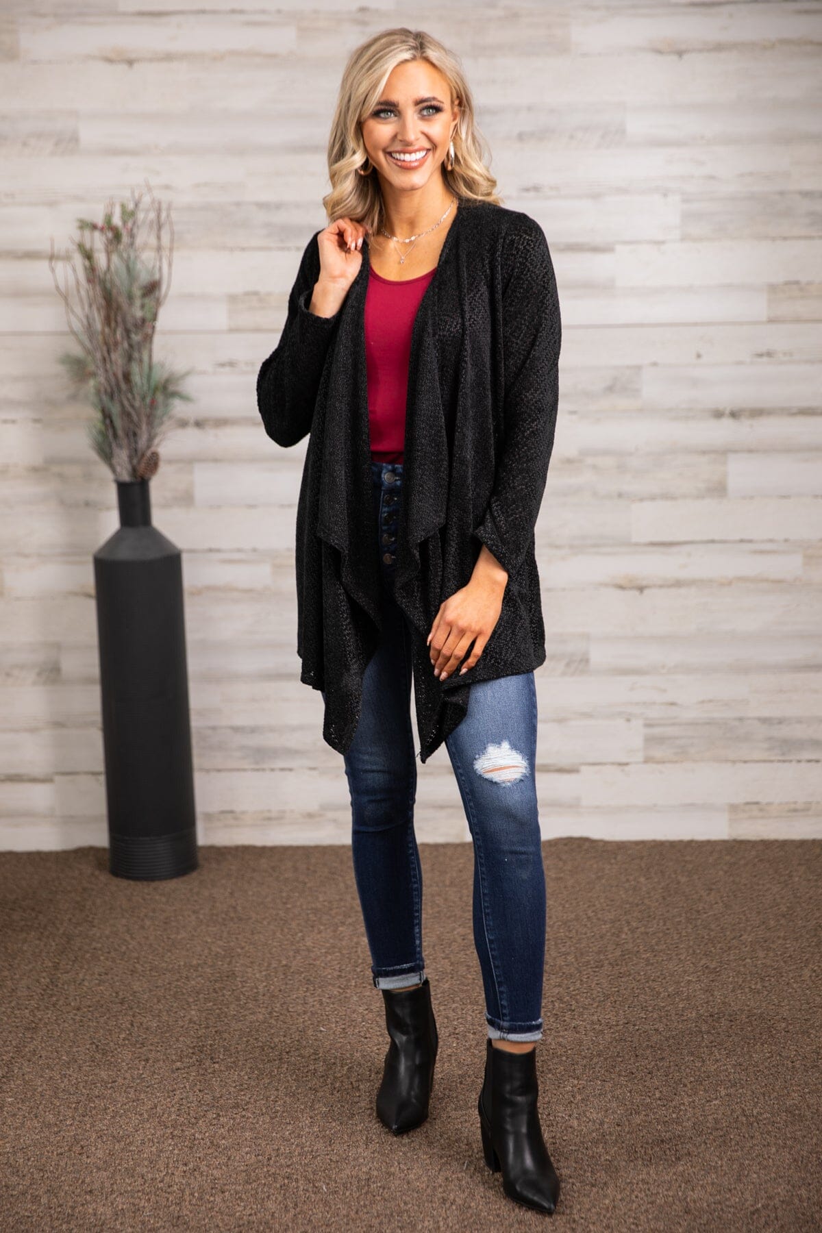 Black Waterfall Front Cardigan - Filly Flair