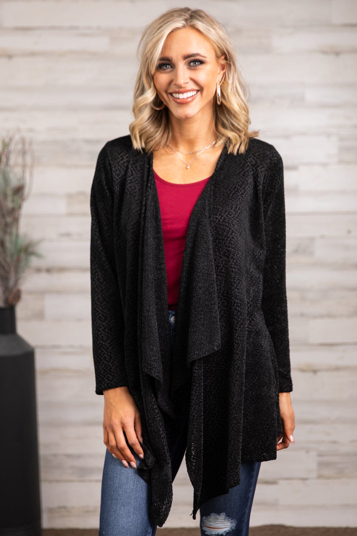 Black Waterfall Front Cardigan - Filly Flair
