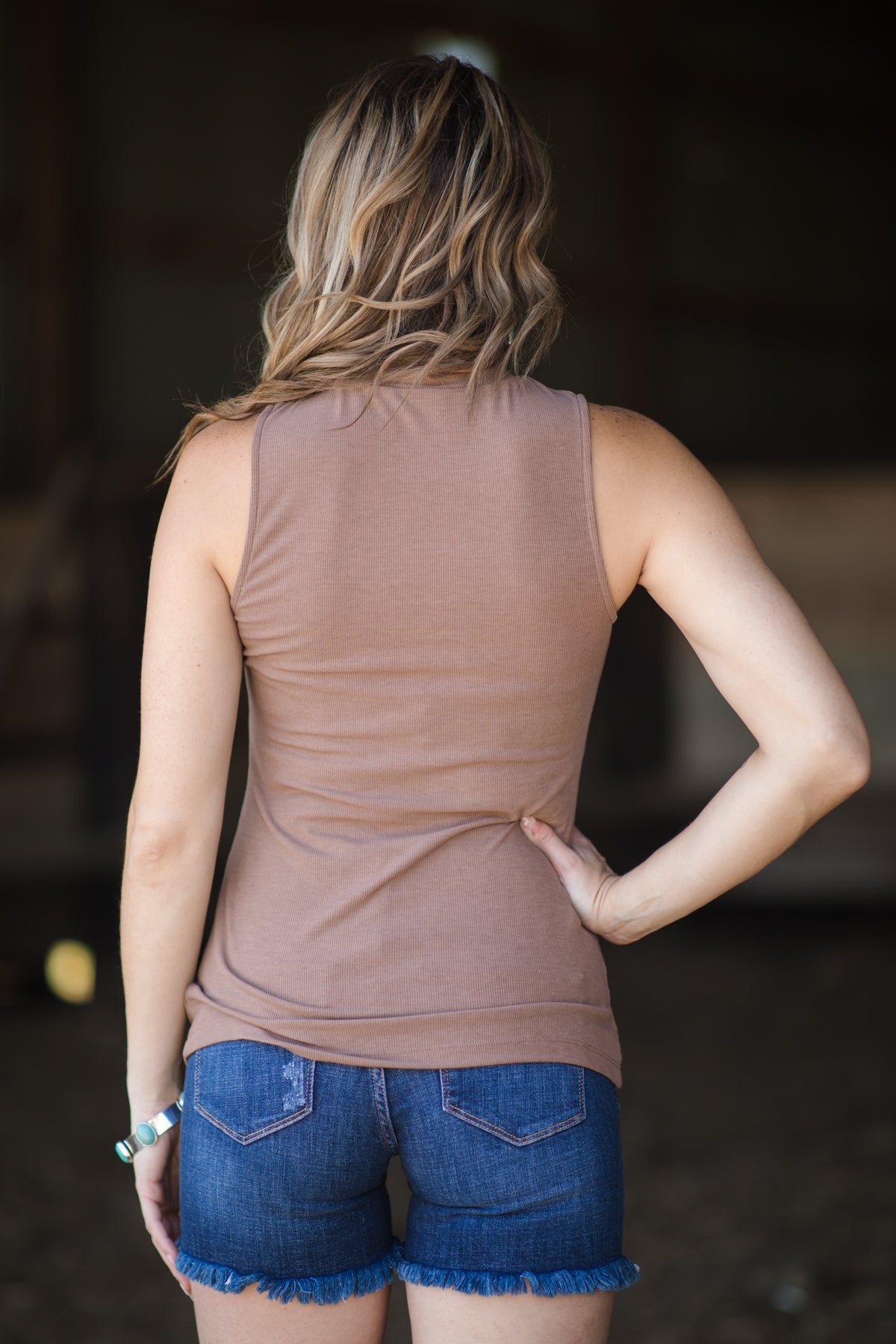 Taupe Mock Neck Tank with Keyhole - Filly Flair