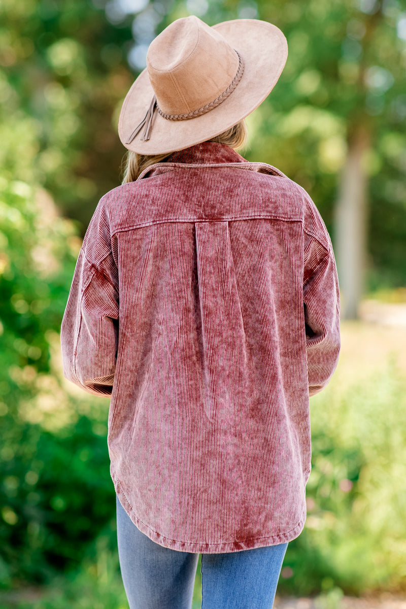 Wine Washed Corduroy Drop Shoulder Shacket - Filly Flair