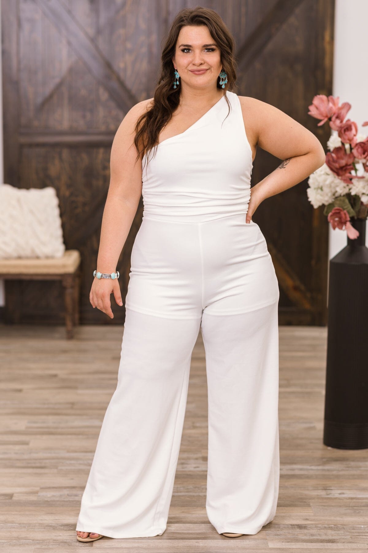 Off White One Shoulder Jumpsuit - Filly Flair