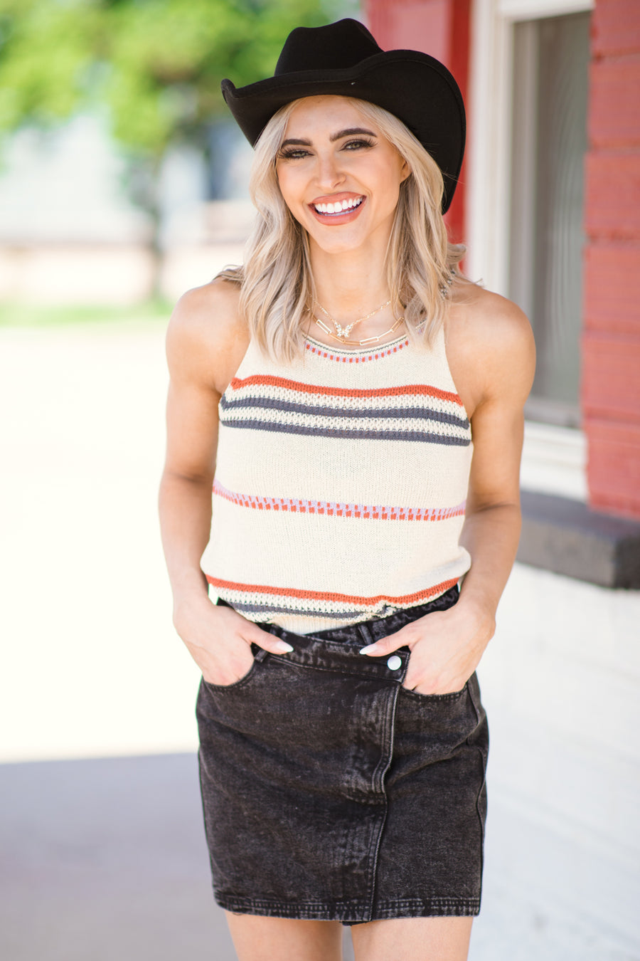 Oatmeal Multicolor Stripe Sweater Knit Tank - Filly Flair