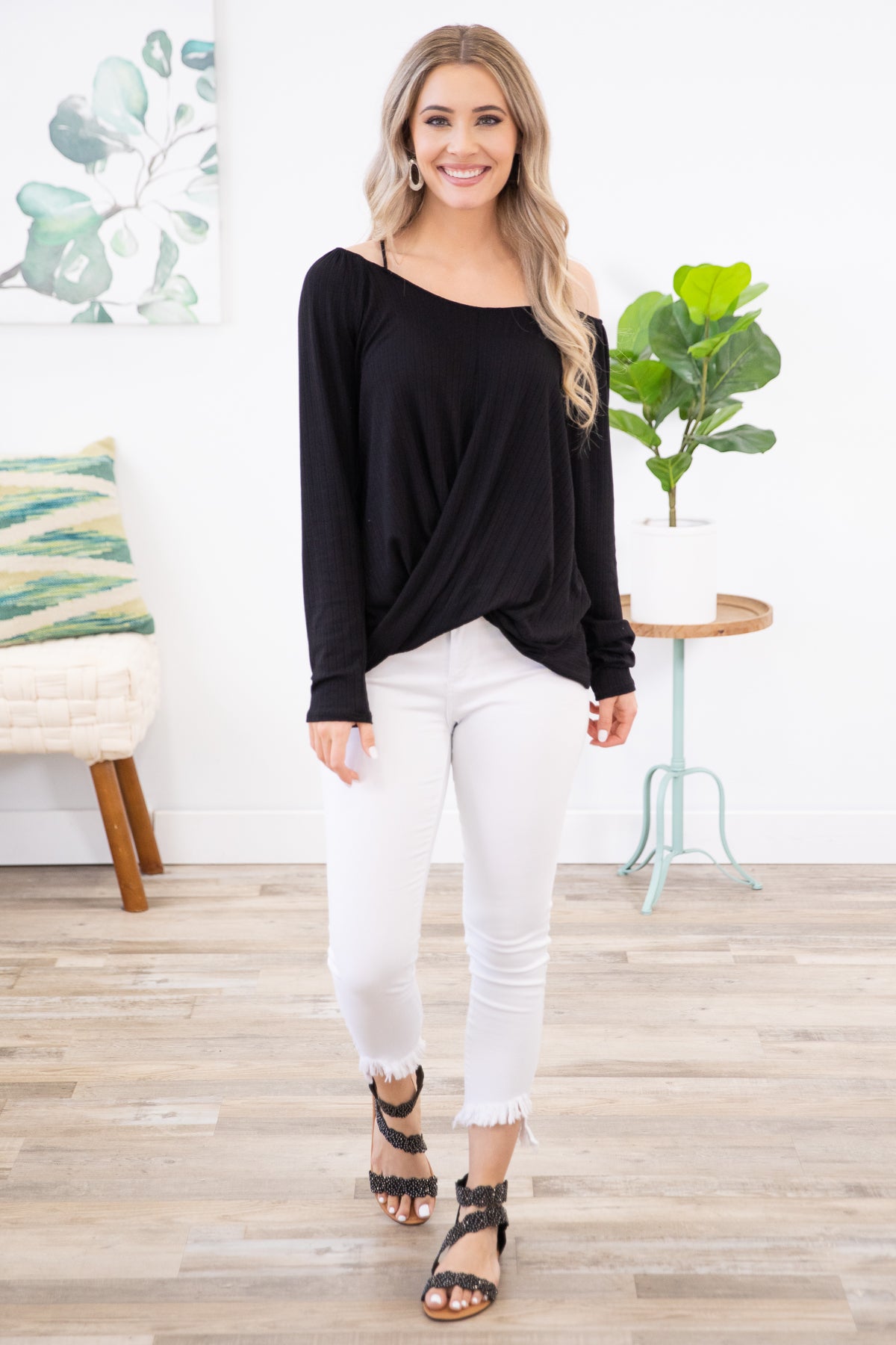 Black Twist Front Top with Cutouts - Filly Flair