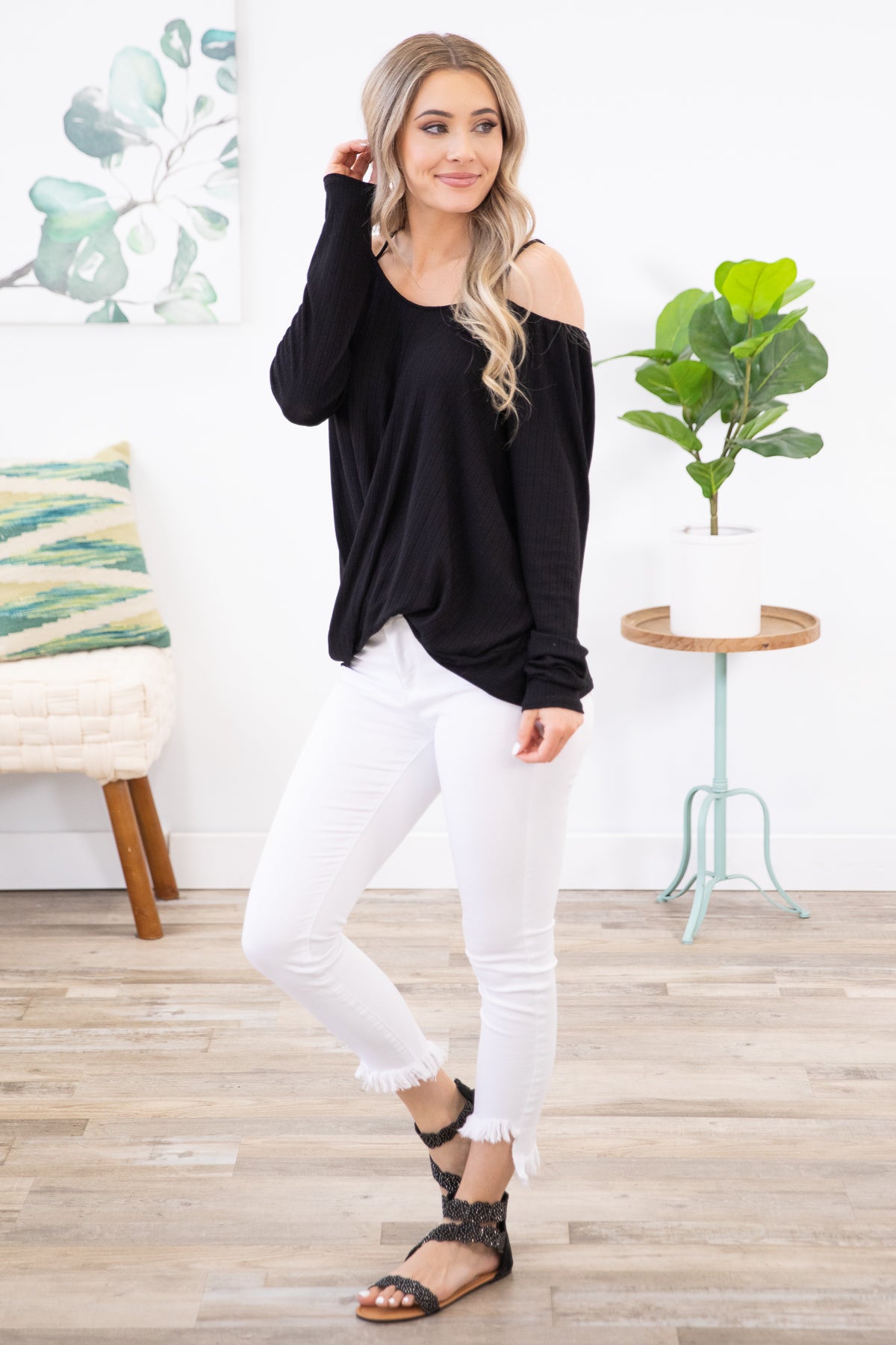 Black Twist Front Top with Cutouts - Filly Flair