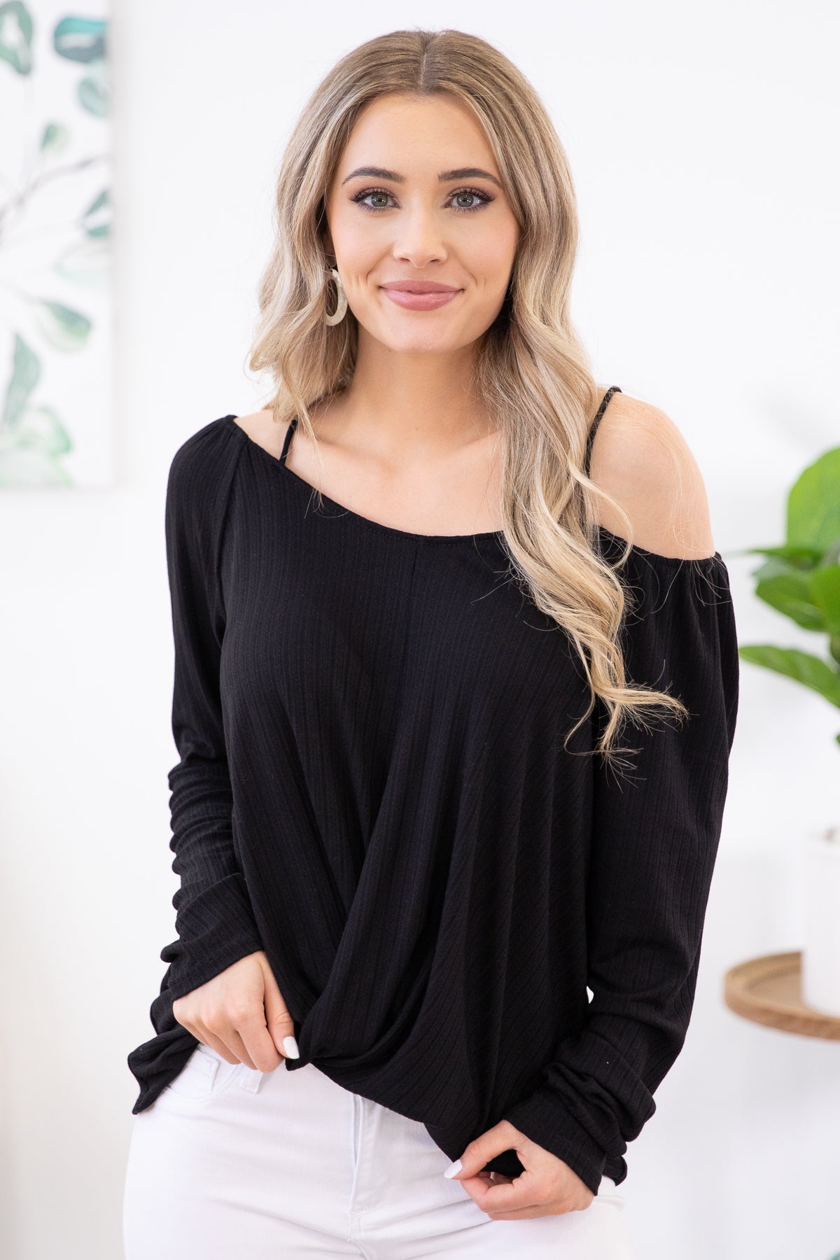 Black Twist Front Top with Cutouts - Filly Flair