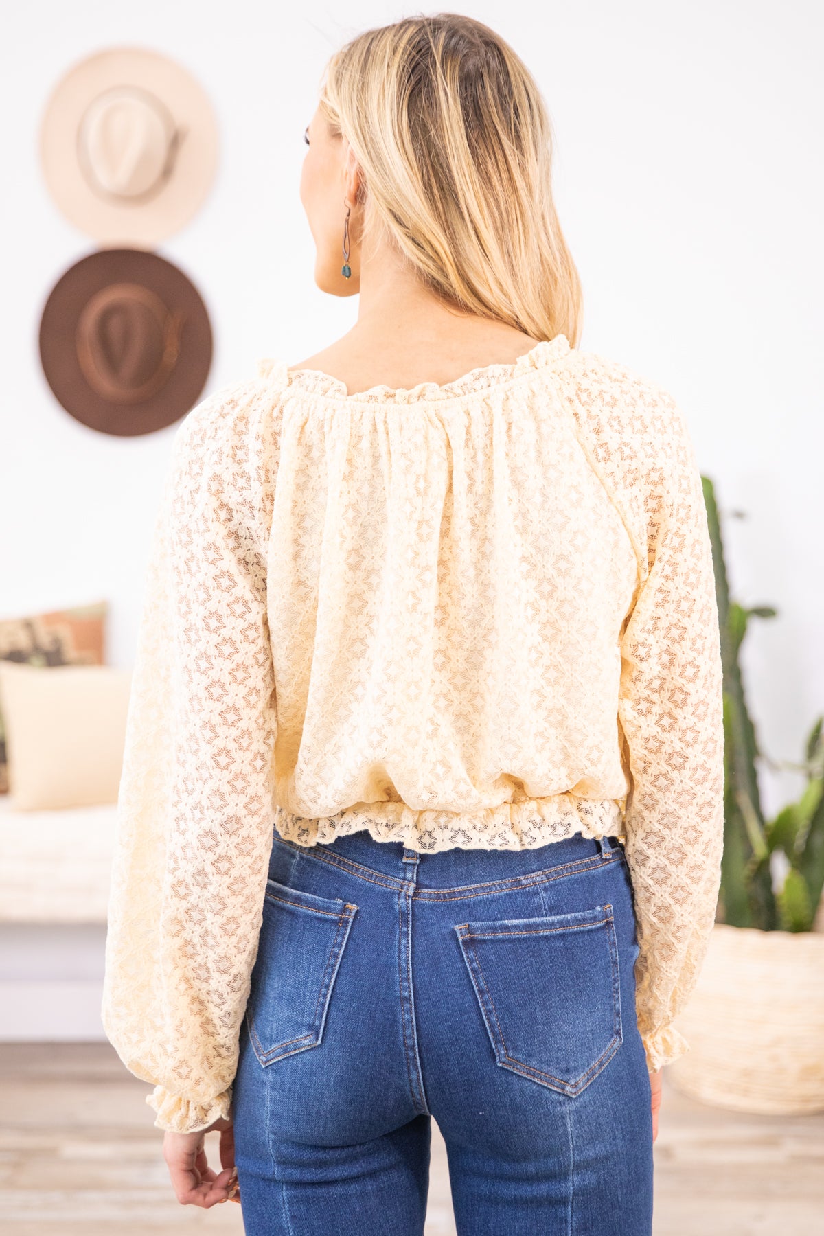 Cream Lace Elastic Waist Off the Shoulder Top - Filly Flair