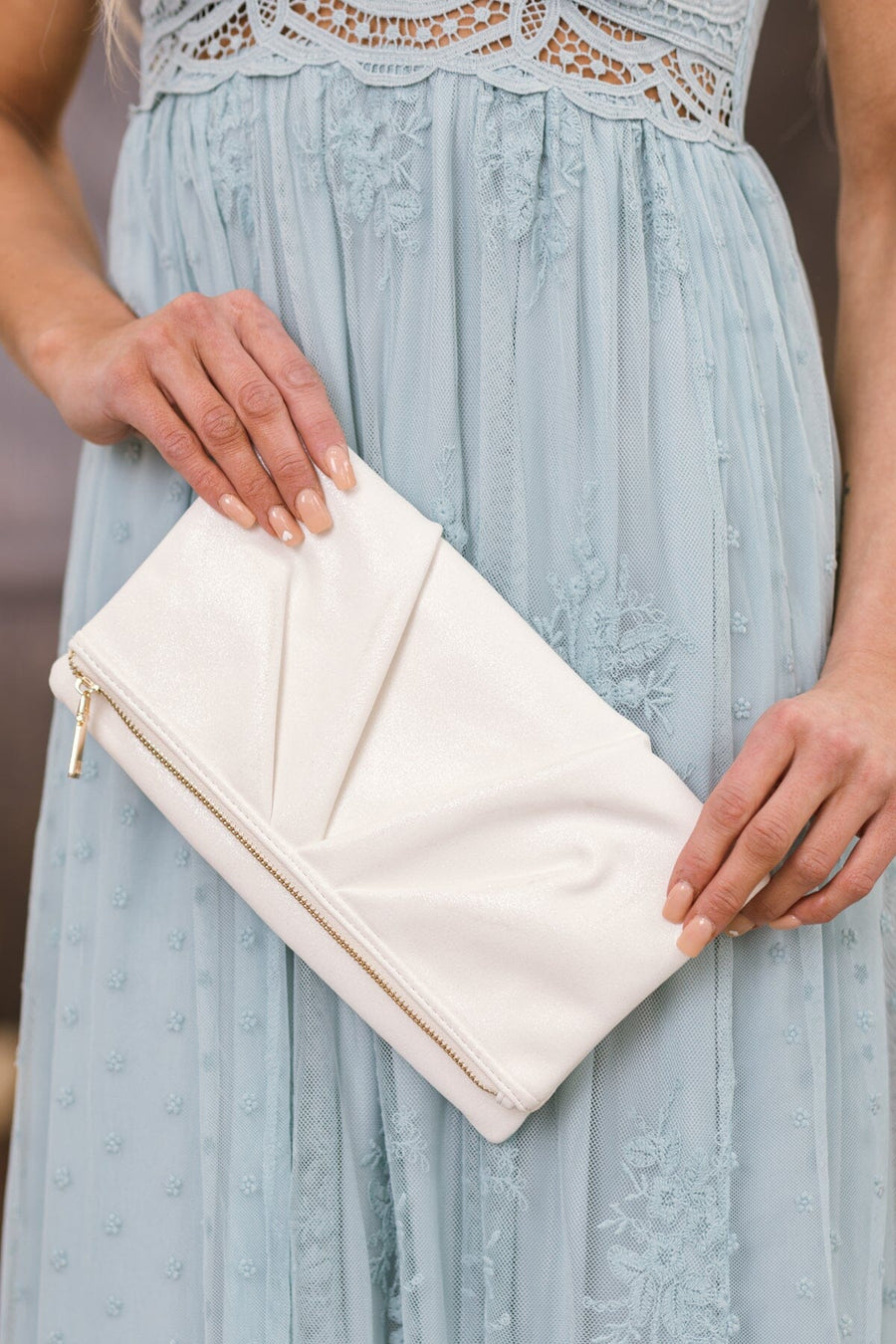 Off White Shimmery Clutch - Filly Flair