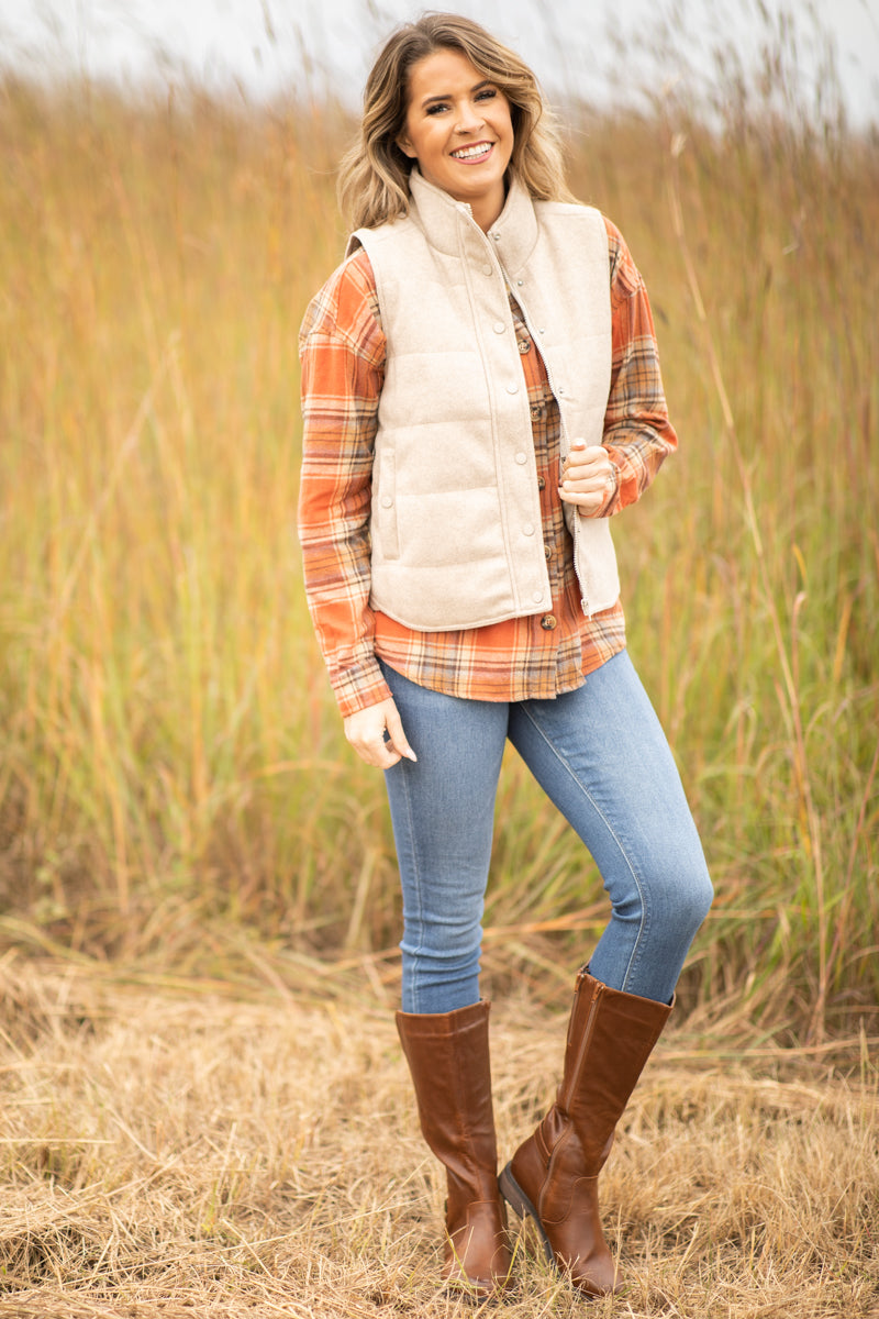 Oatmeal Channel Quilted Vest - Filly Flair