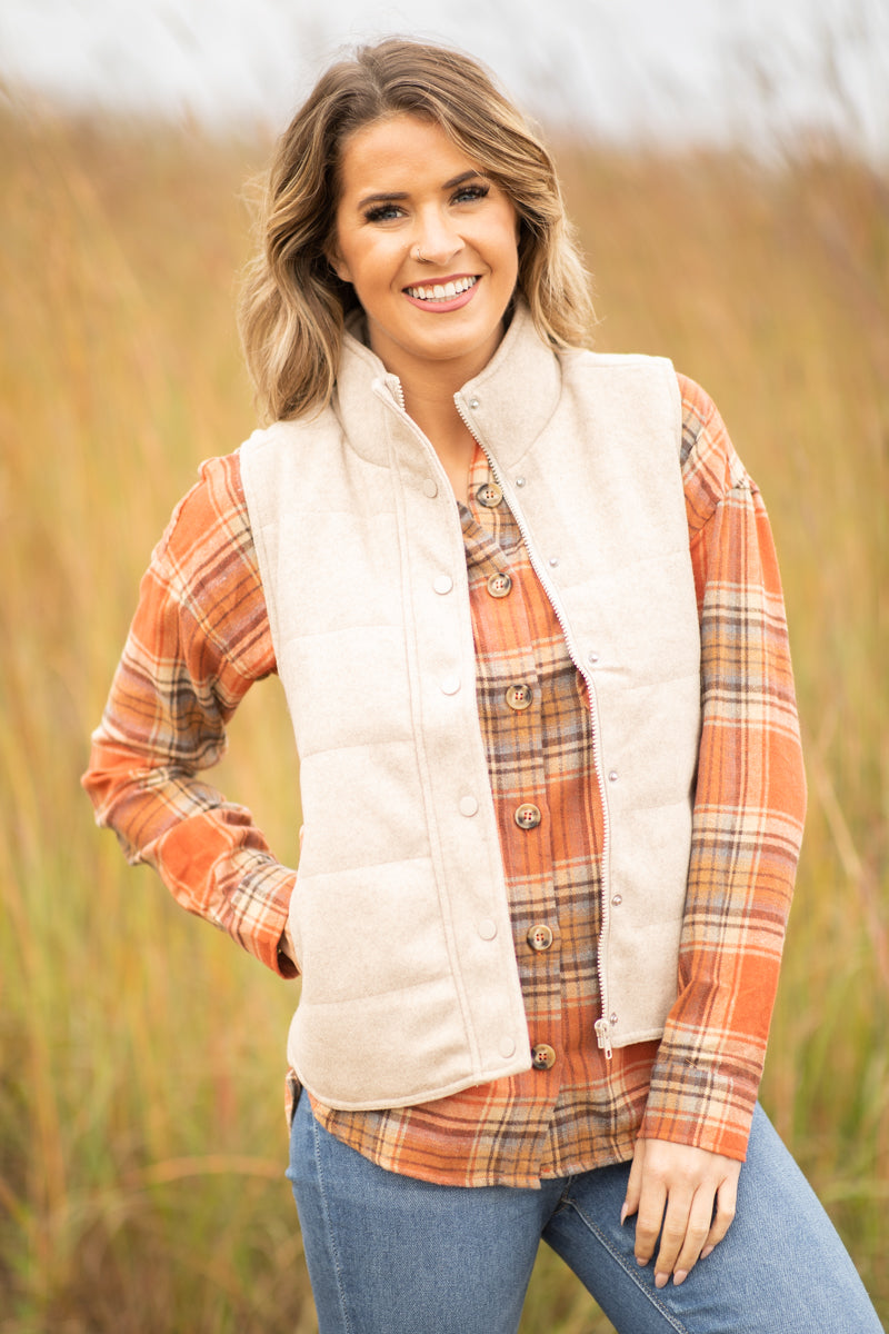 Oatmeal Channel Quilted Vest - Filly Flair