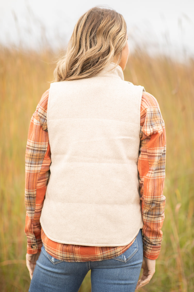 Oatmeal Channel Quilted Vest - Filly Flair