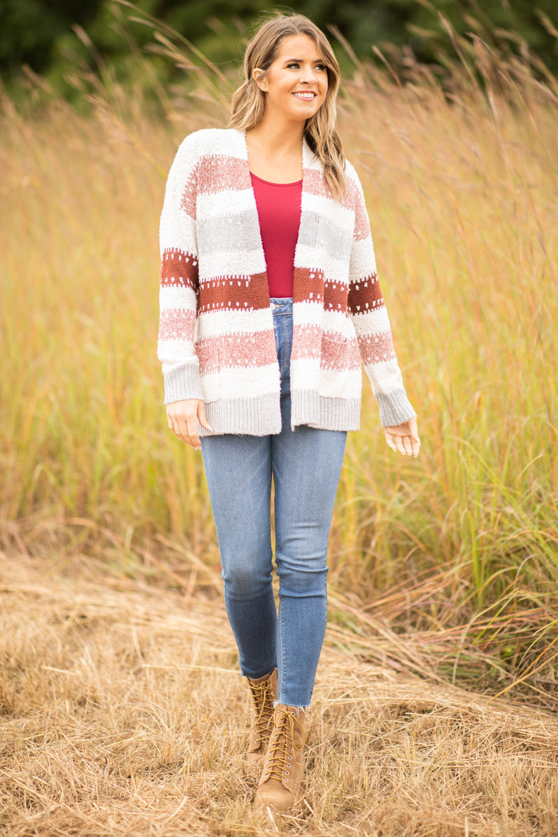 Ivory and Grey Multicolor Stripe Cardigan - Filly Flair