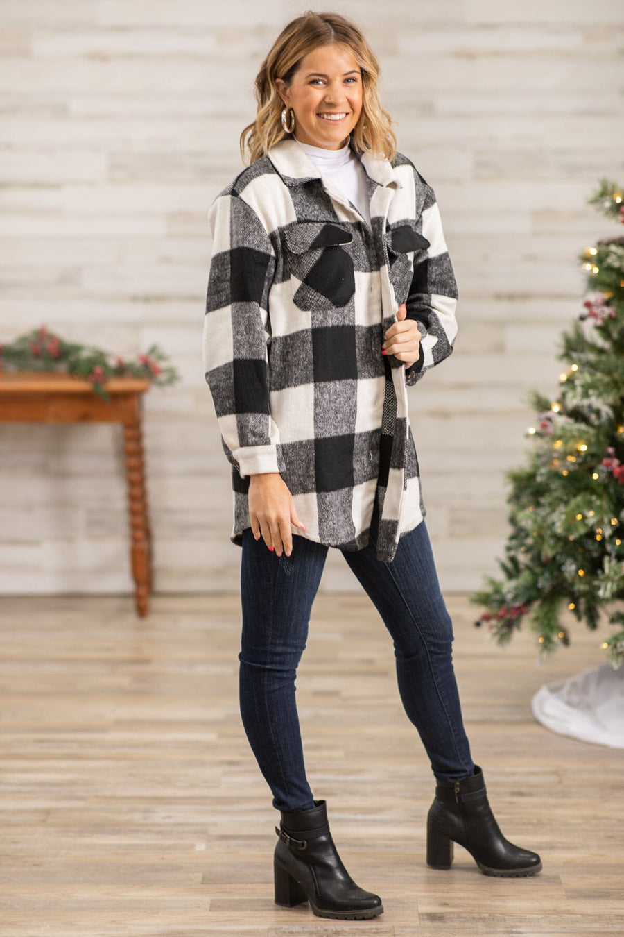 White and Black Buffalo Plaid Shacket - Filly Flair