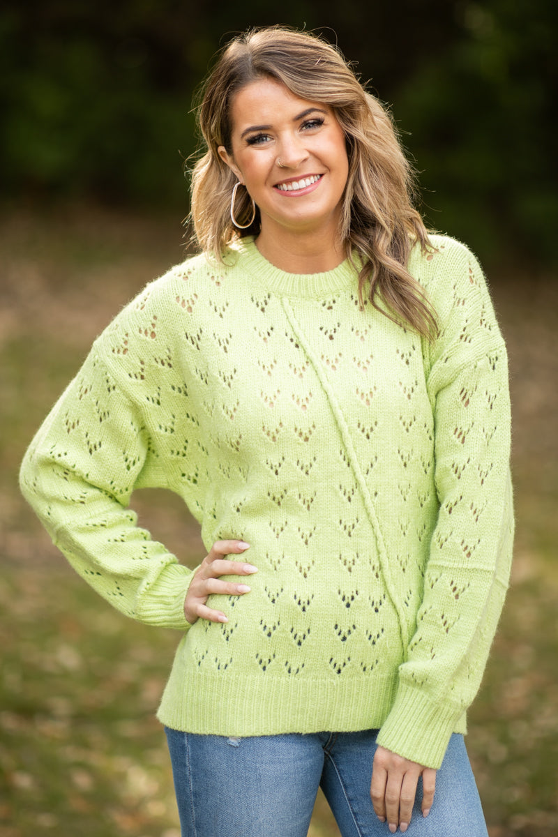 Neon Green Pointelle Sweater - Filly Flair