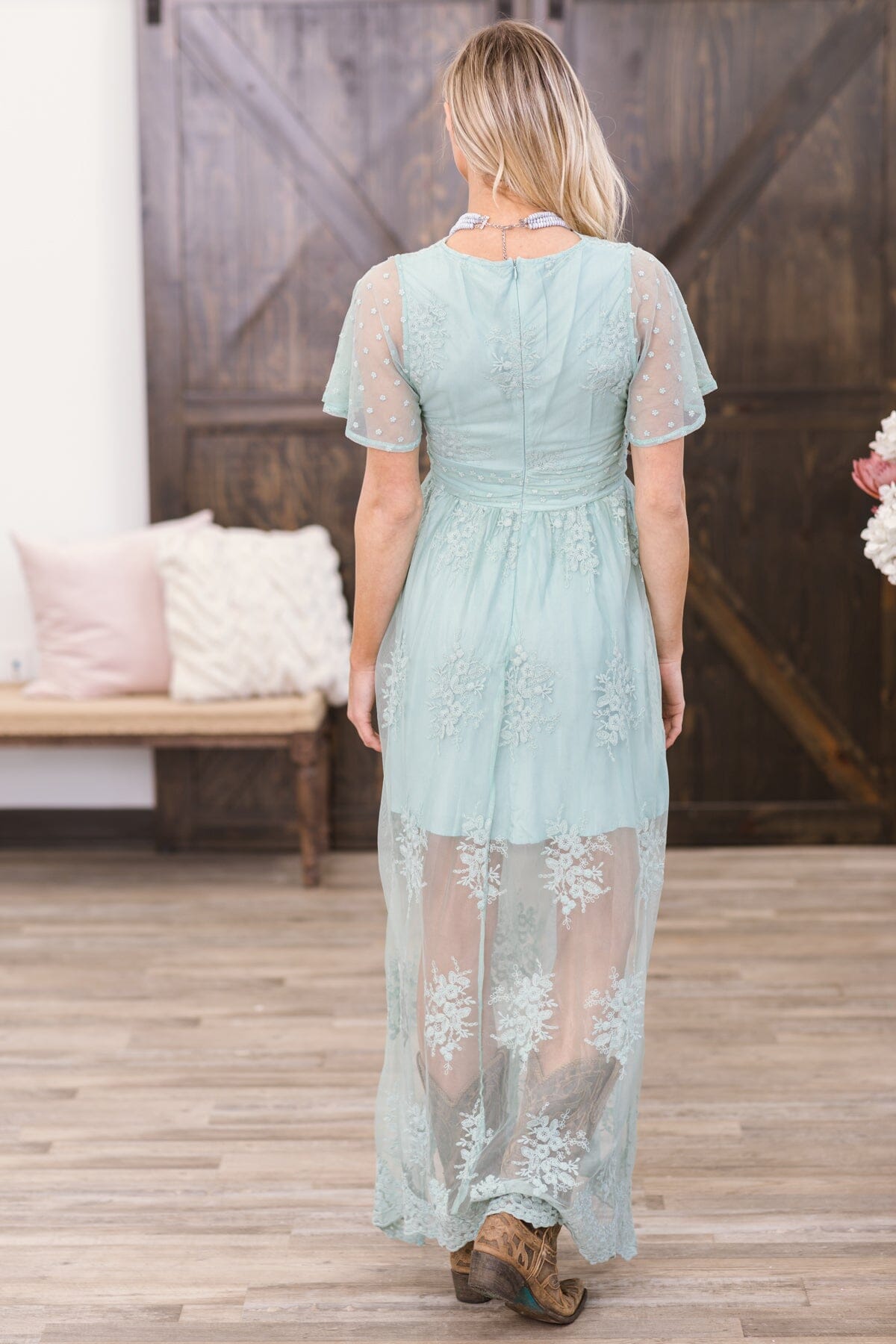 Pastel Mint Lace Overlay Maxi Dress - Filly Flair