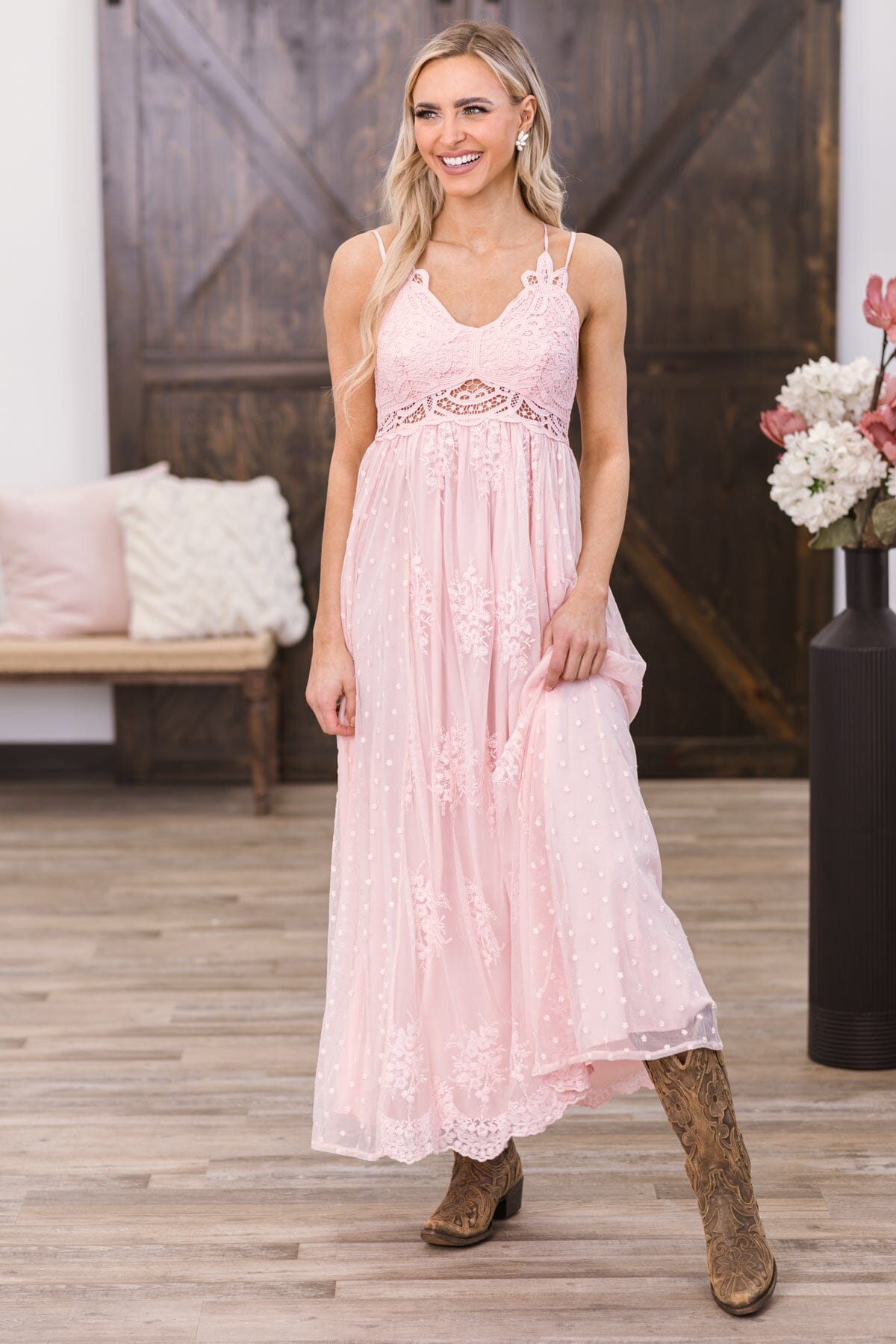 Dusty Rose Crochet Lace Bodice Maxi Dress Filly Flair Dusty Rose Crochet Lace Bodice Maxi Dress Filly Flair