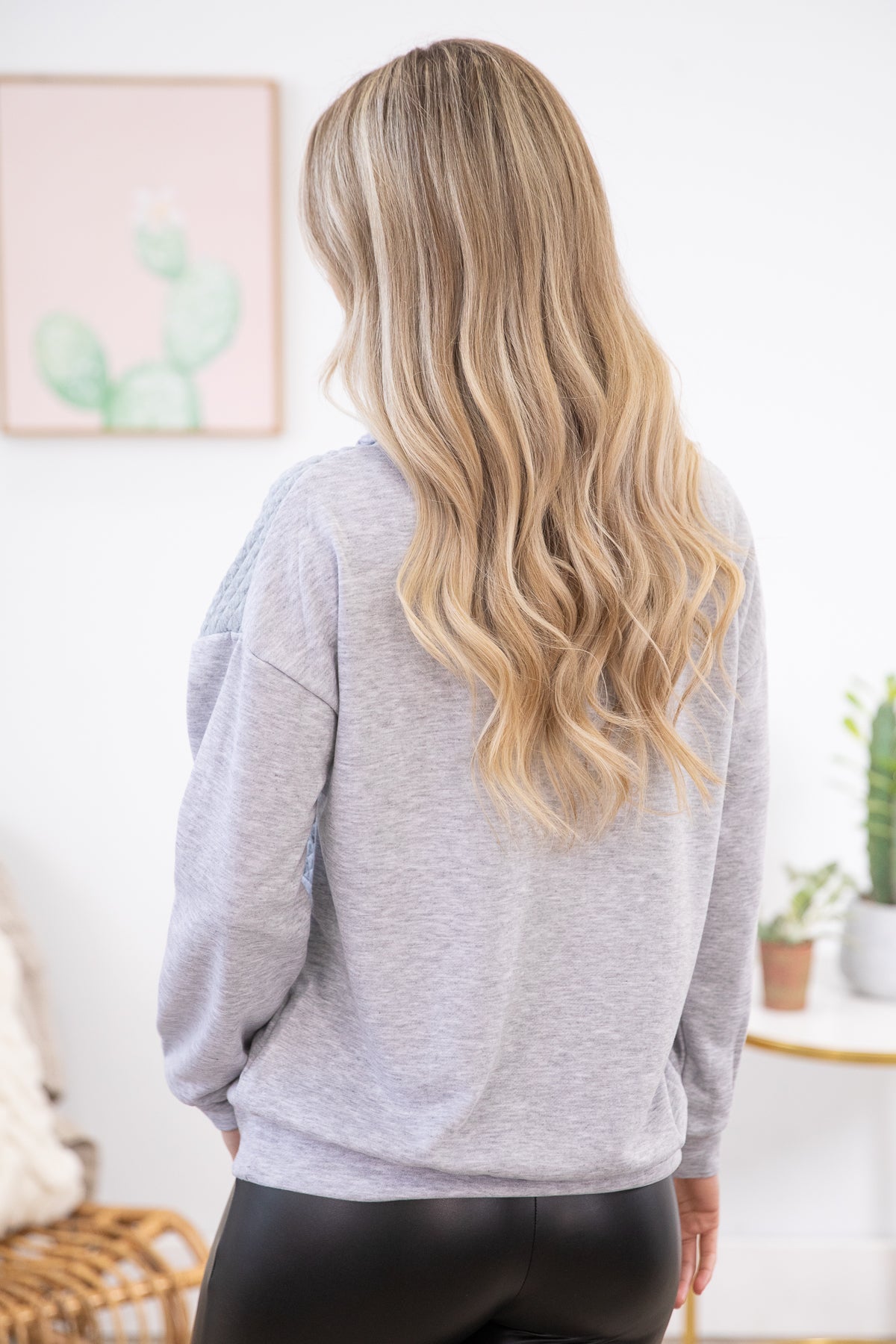 Grey 1/4 Zip Top with Quilted Detail - Filly Flair