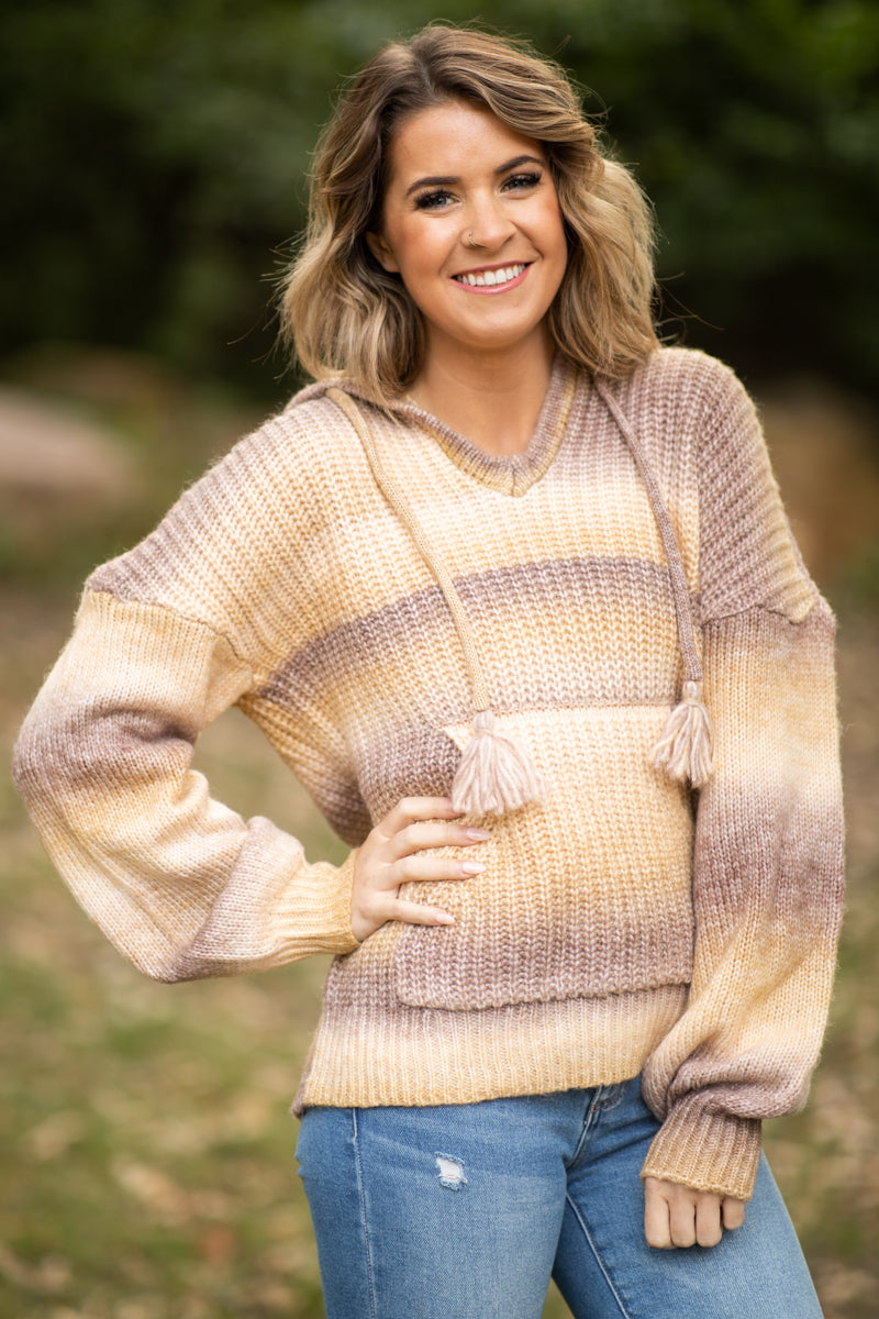 Mocha and Mustard Ombre Hooded Sweater - Filly Flair
